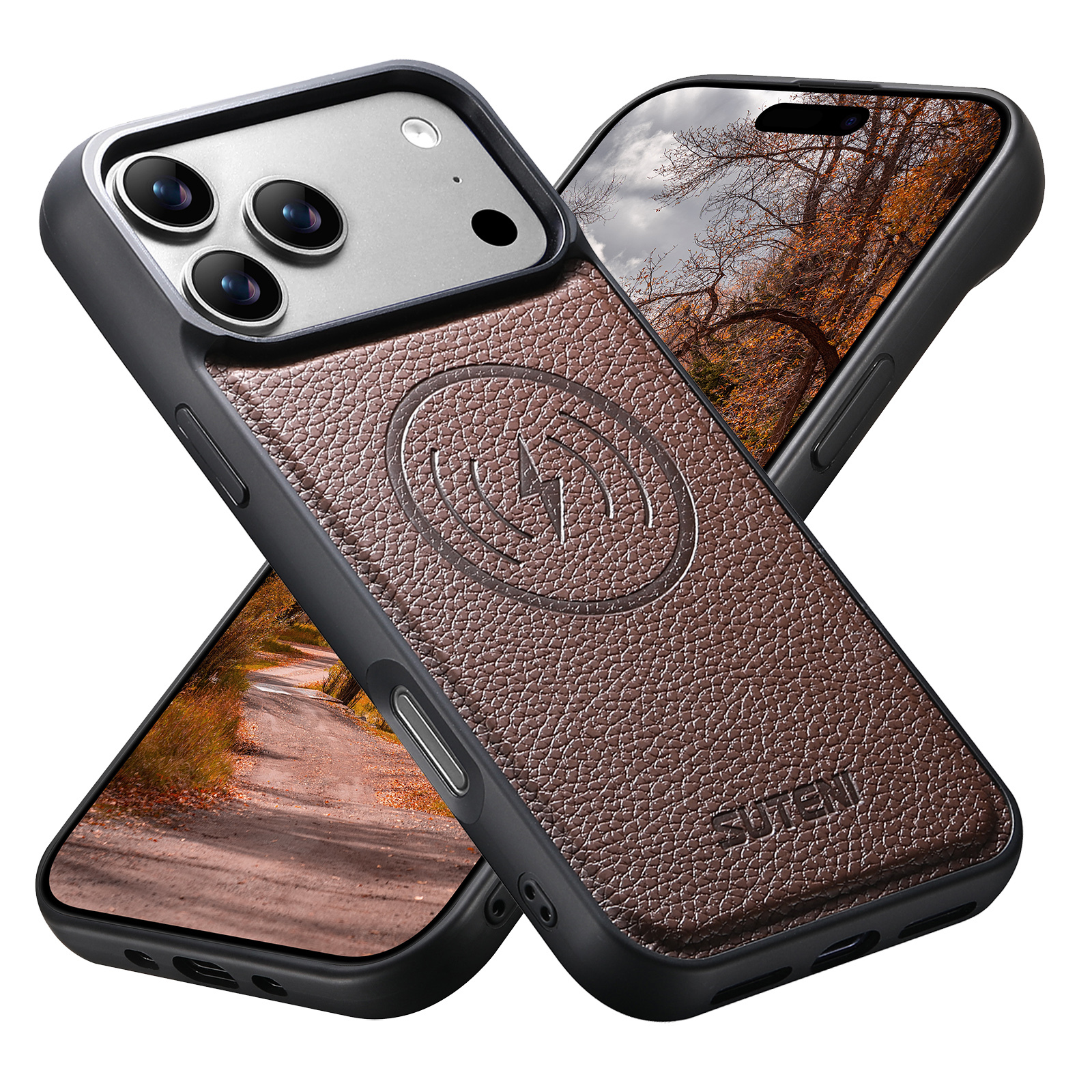 SUTENI G5DLZ Frosted Feel Faux Leather Magnet Wireless Charging Phone Case For iPhone 17 Pro Max 16 15 14 13