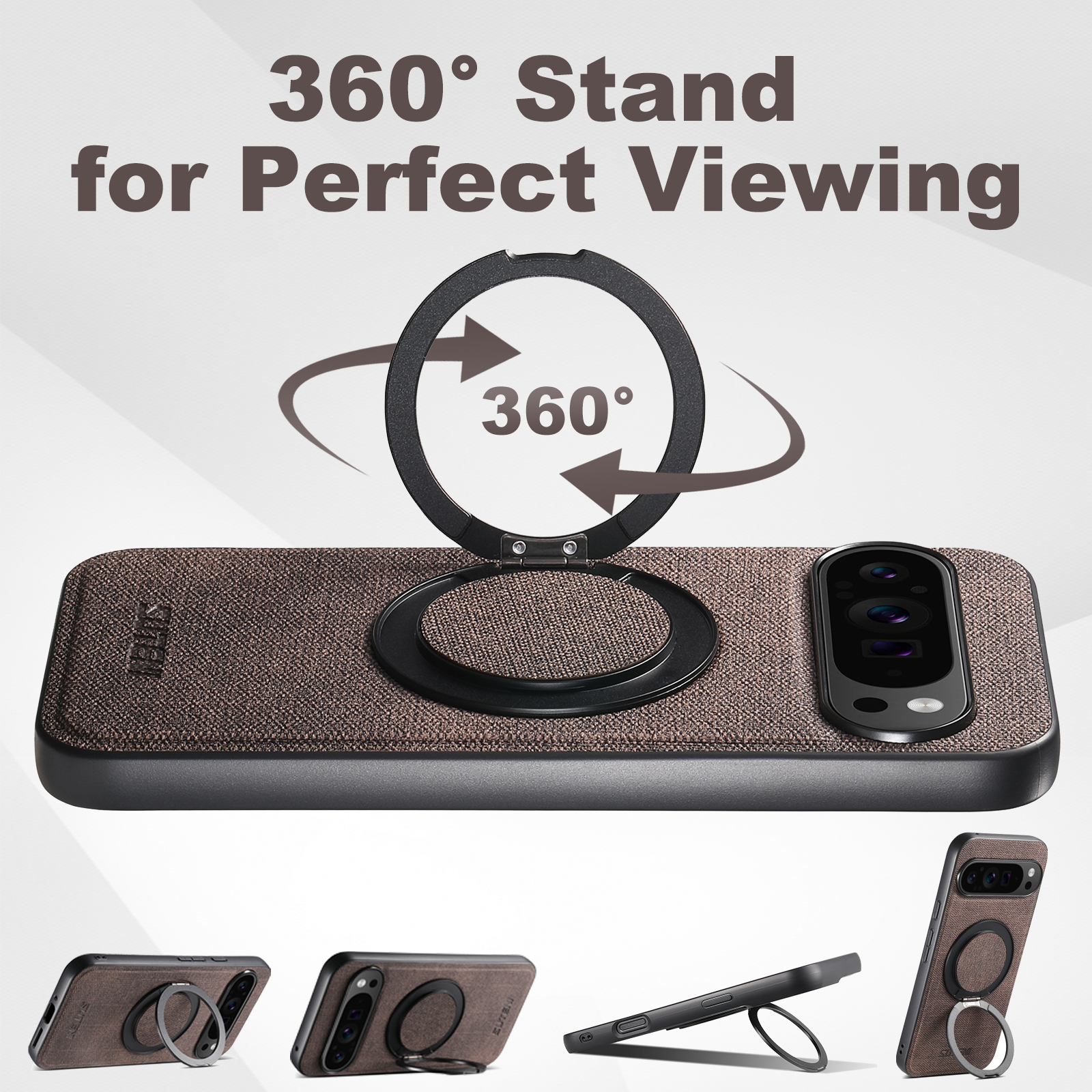 SUTENI G3NZ Faux Leather Magnet Wireless Charging Phone Case 360° Rotating Stand Ring Buckle Frosted Feel For Google Pixel 10ProXL 9 8A 7 6