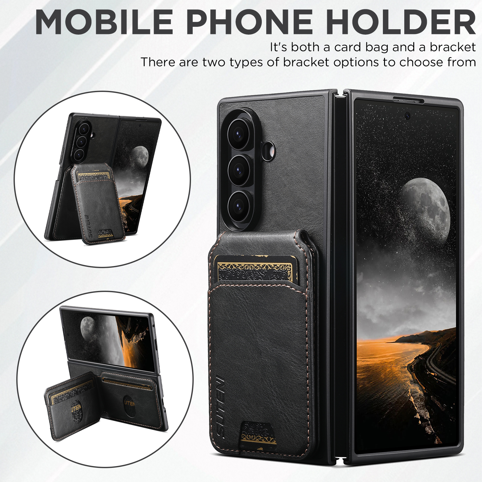 SUTENI H02YL Luxury Faux Leather Oil Wax Smooth Surface Phone Case Card Holder Stand For Samsung Galaxy Z Fold 7 6 5