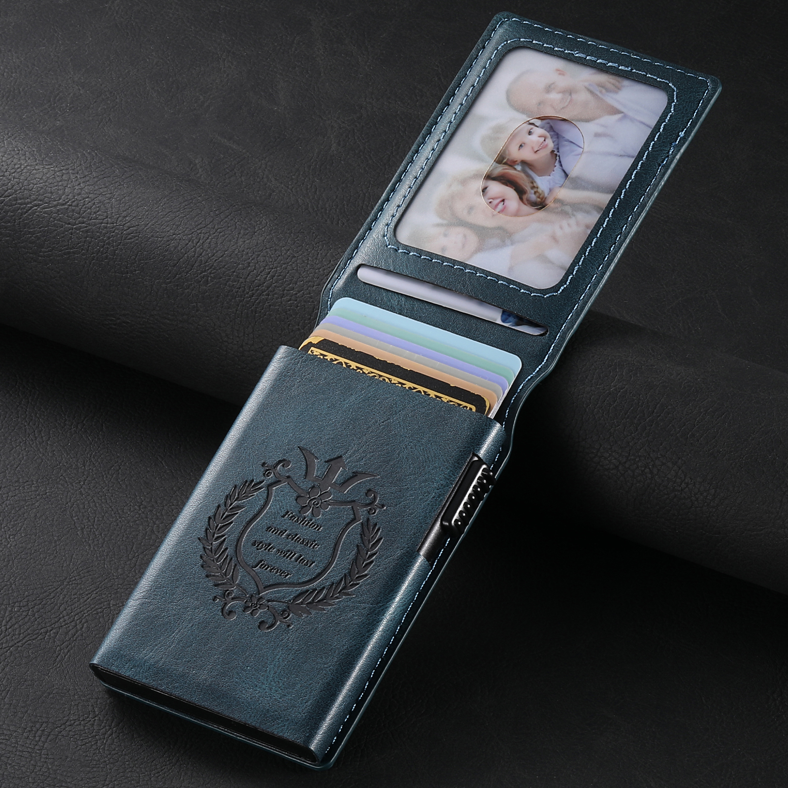 SUTENI KH6YL Card Slot Wallet Flip Cover Faux Leather Card Box Pressing The Button Automatically Ejects The Card