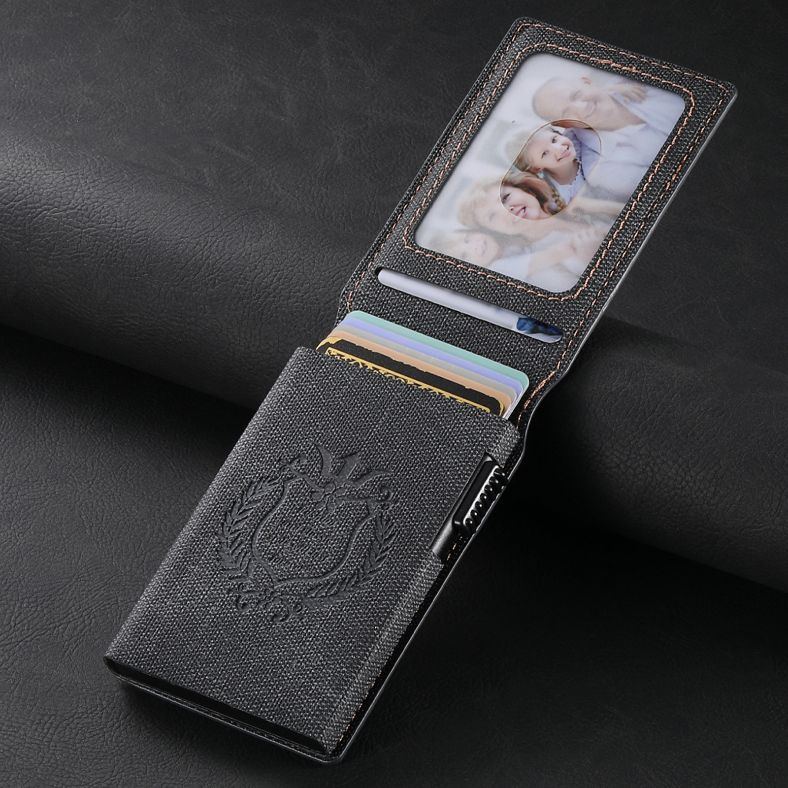 SUTENI KH6NZ Card Slot Wallet Flip Cover Faux Leather Card Box Pressing The Button Automatically Ejects The Card