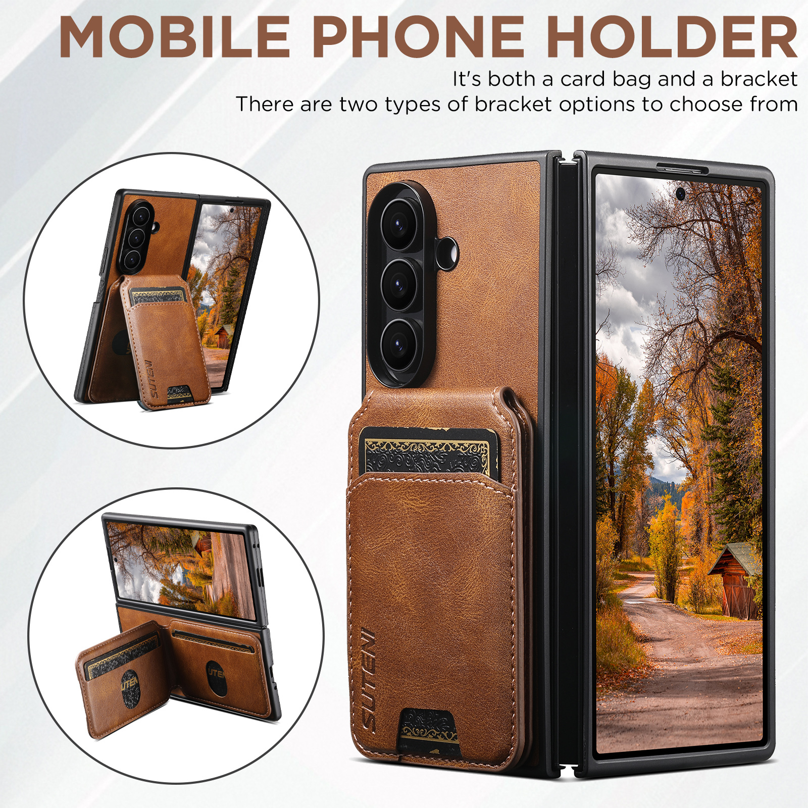 SUTENI H02YL Luxury Faux Leather Oil Wax Smooth Surface Phone Case Card Holder Stand For Samsung Galaxy Z Fold 7 6 5
