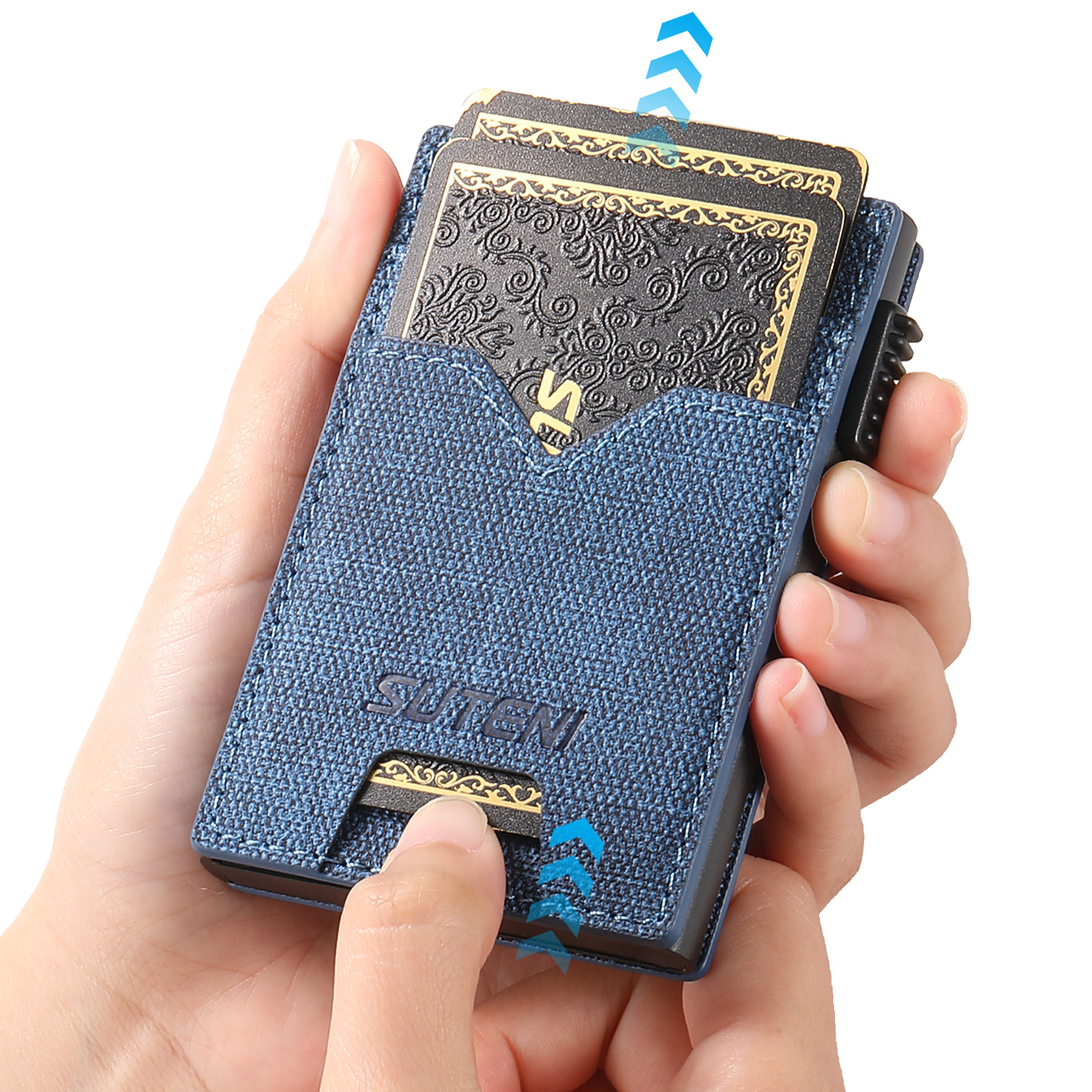 SUTENI KH5NZ Card Slot Wallet Faux Leather Card Box Pressing The Button Automatically Ejects The Card