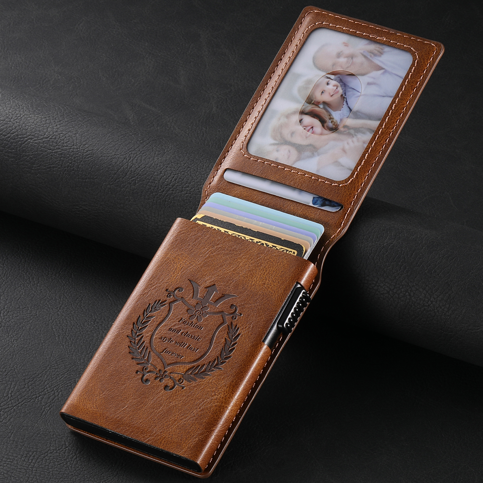 SUTENI KH6YL Card Slot Wallet Flip Cover Faux Leather Card Box Pressing The Button Automatically Ejects The Card