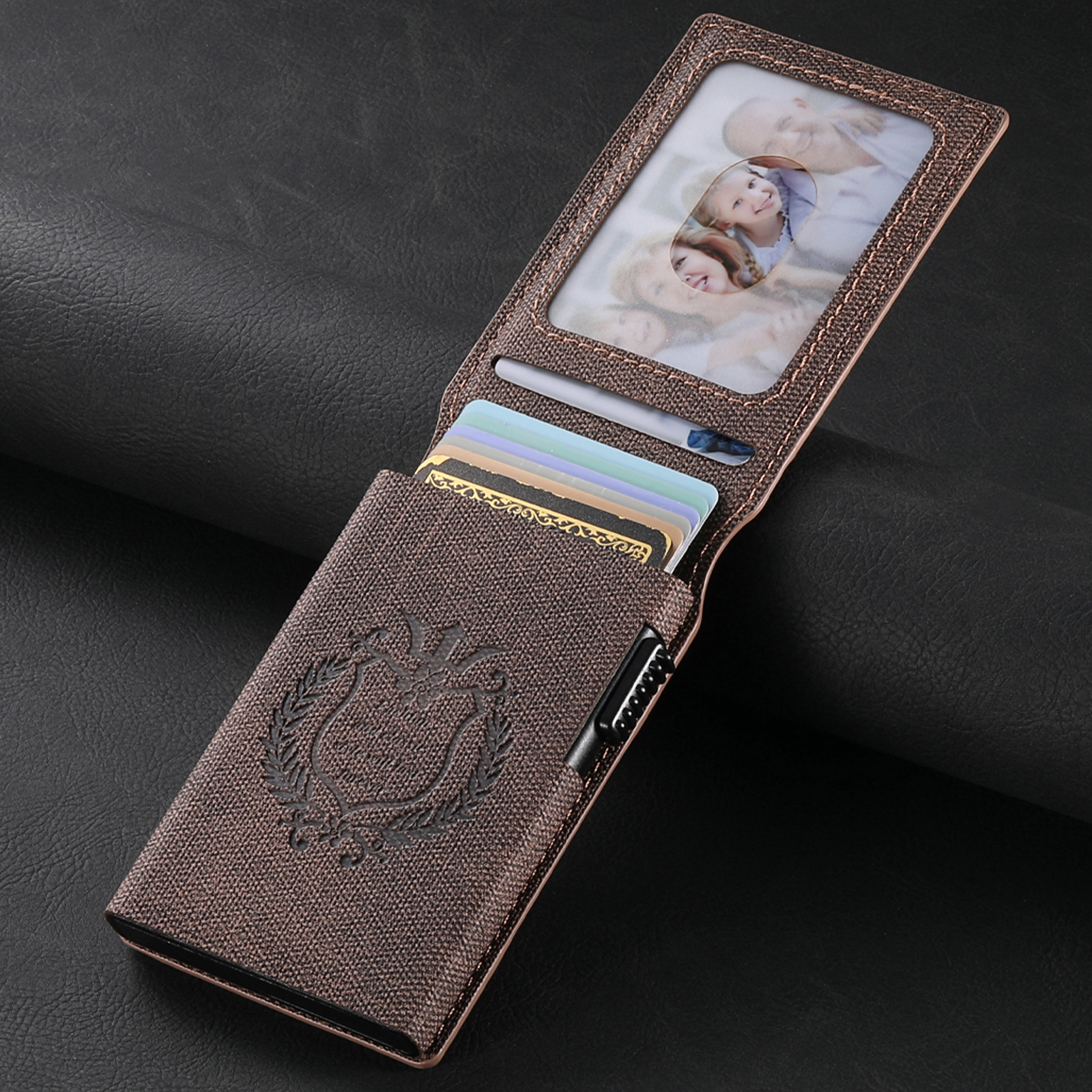 SUTENI KH6NZ Card Slot Wallet Flip Cover Faux Leather Card Box Pressing The Button Automatically Ejects The Card