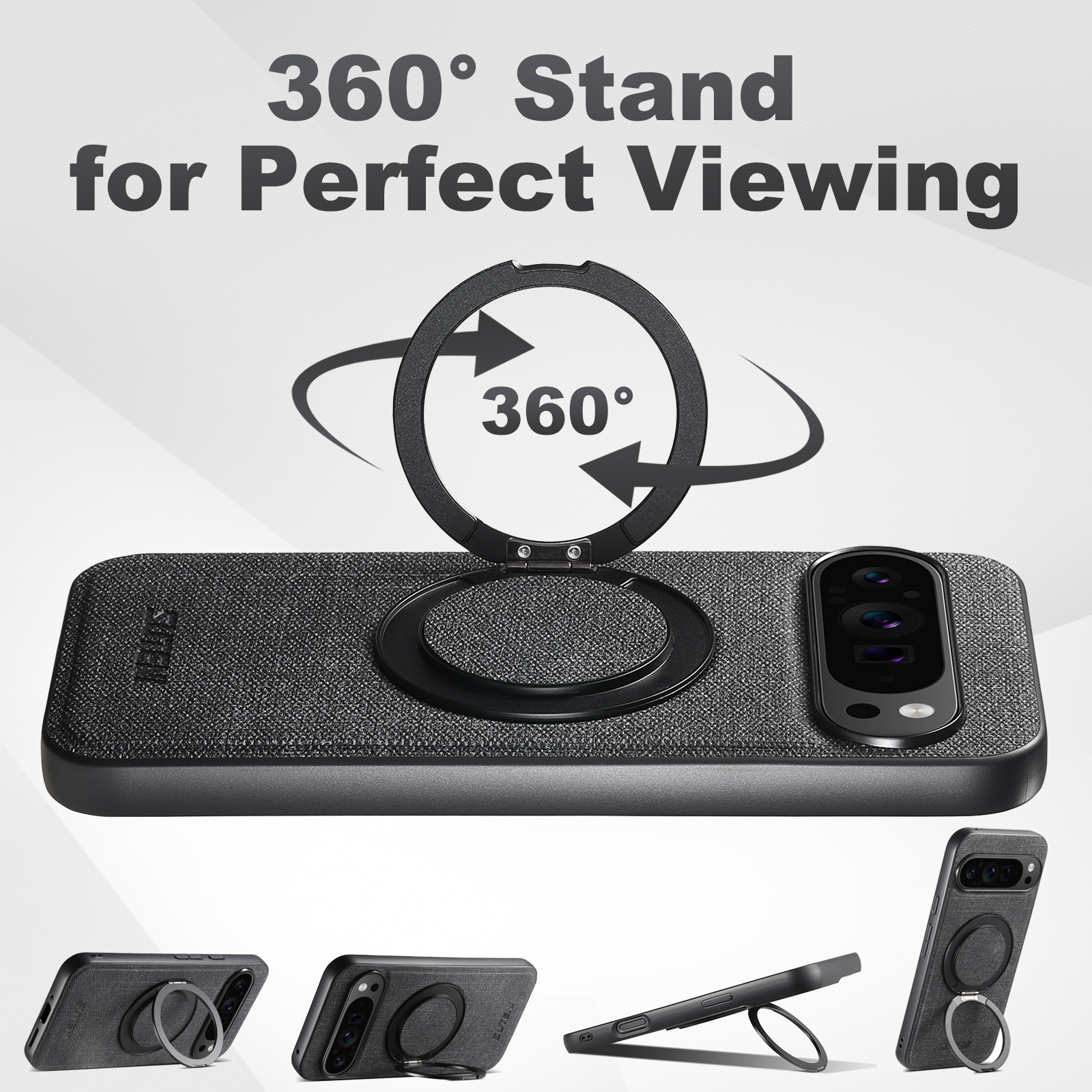 SUTENI G3NZ Faux Leather Magnet Wireless Charging Phone Case 360° Rotating Stand Ring Buckle Frosted Feel For Google Pixel 10ProXL 9 8A 7 6