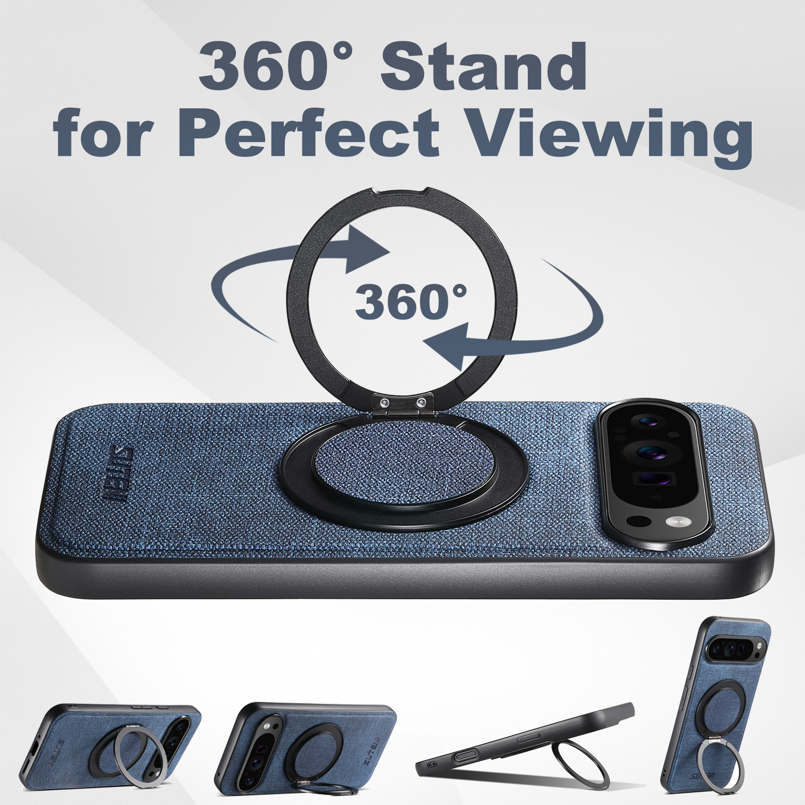 SUTENI G3NZ Faux Leather Magnet Wireless Charging Phone Case 360° Rotating Stand Ring Buckle Frosted Feel For Google Pixel 10ProXL 9 8A 7 6