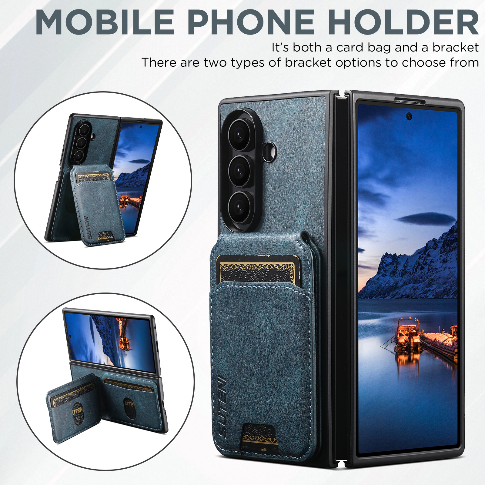 SUTENI H02YL Luxury Faux Leather Oil Wax Smooth Surface Phone Case Card Holder Stand For Samsung Galaxy Z Fold 8 Ultra 7 6 5