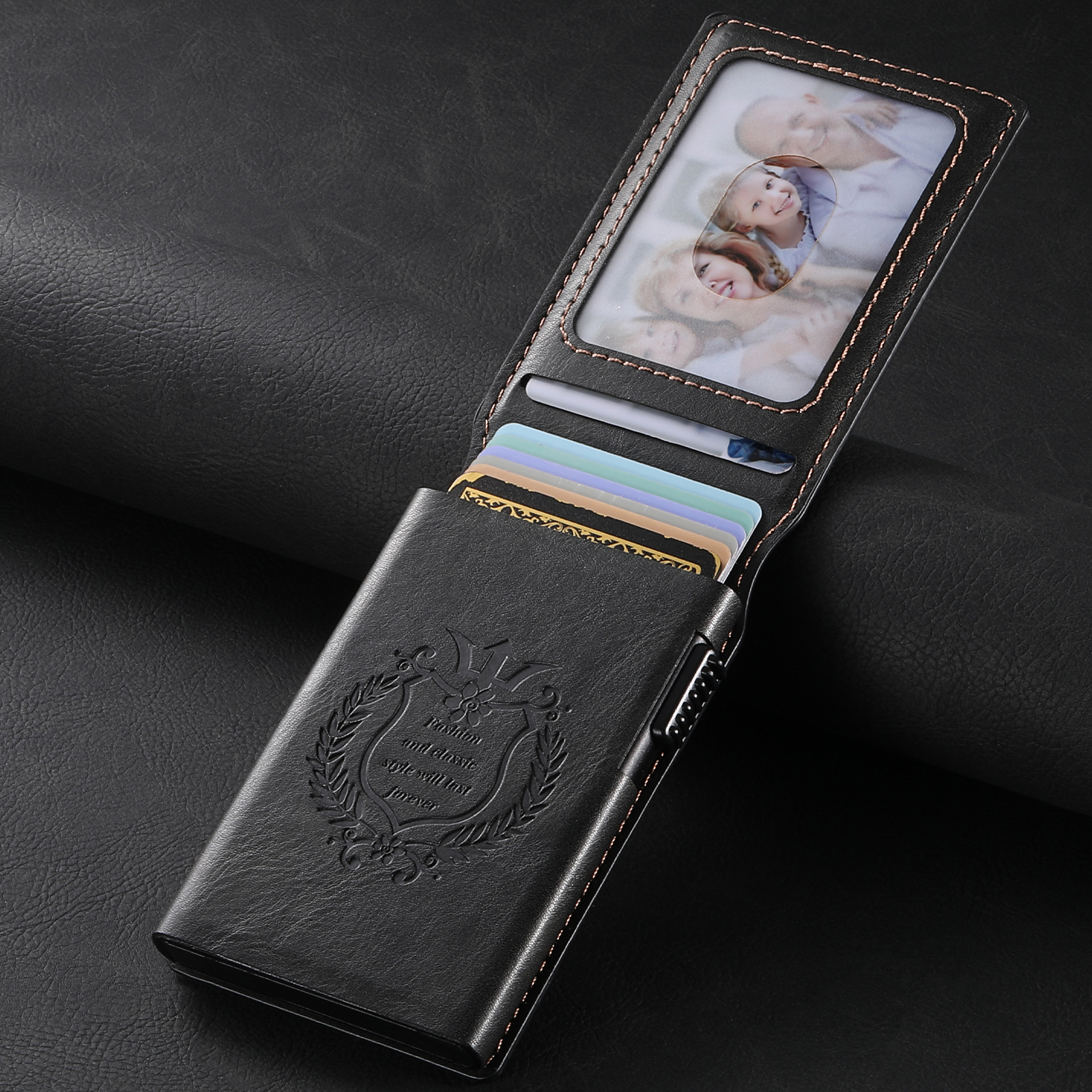 SUTENI KH6YL Card Slot Wallet Flip Cover Faux Leather Card Box Pressing The Button Automatically Ejects The Card