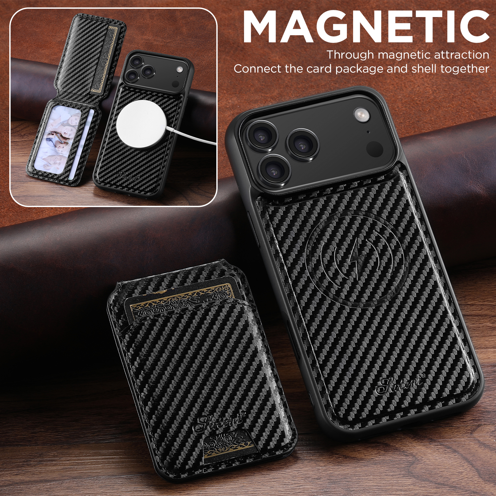 SUTENI H18TXW Phone Case Magnet Wireless Charging Card Holder Stand Luxury Faux Leather For iPhone 17 Pro Max 16 Plus 15 14 13 12