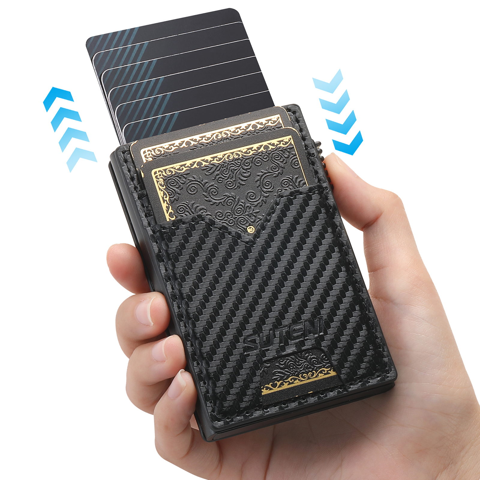 SUTENI KH5TXW Card Slot Wallet Faux Leather Card Box Pressing The Button Automatically Ejects The Card