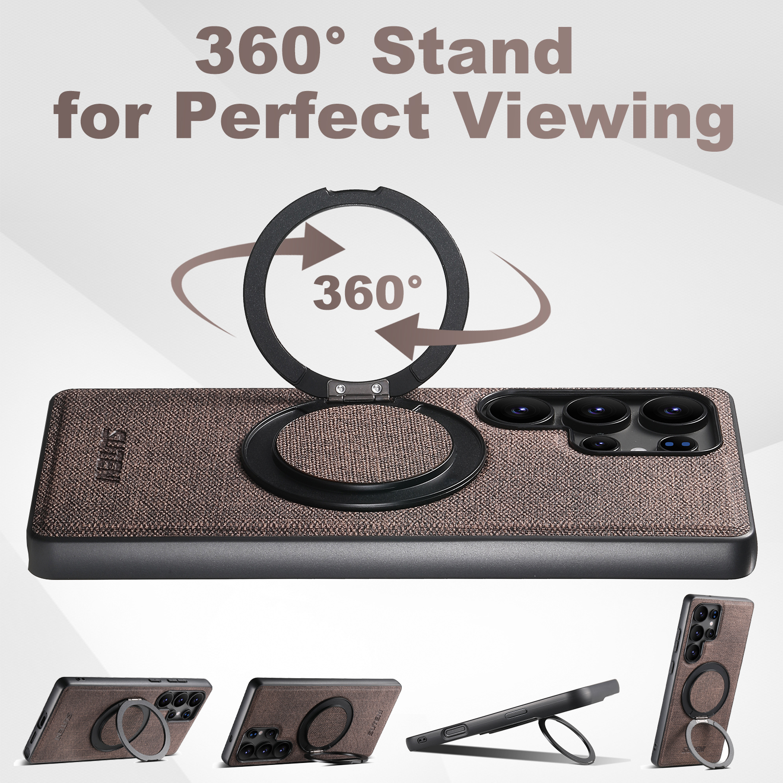 SUTENI G3NZ Magnet Wireless Charging Phone Case Faux Leather 360° Rotating Stand Ring Buckle Frosted Feel For Samsung Galaxy S25Ultra S24 S23 S22