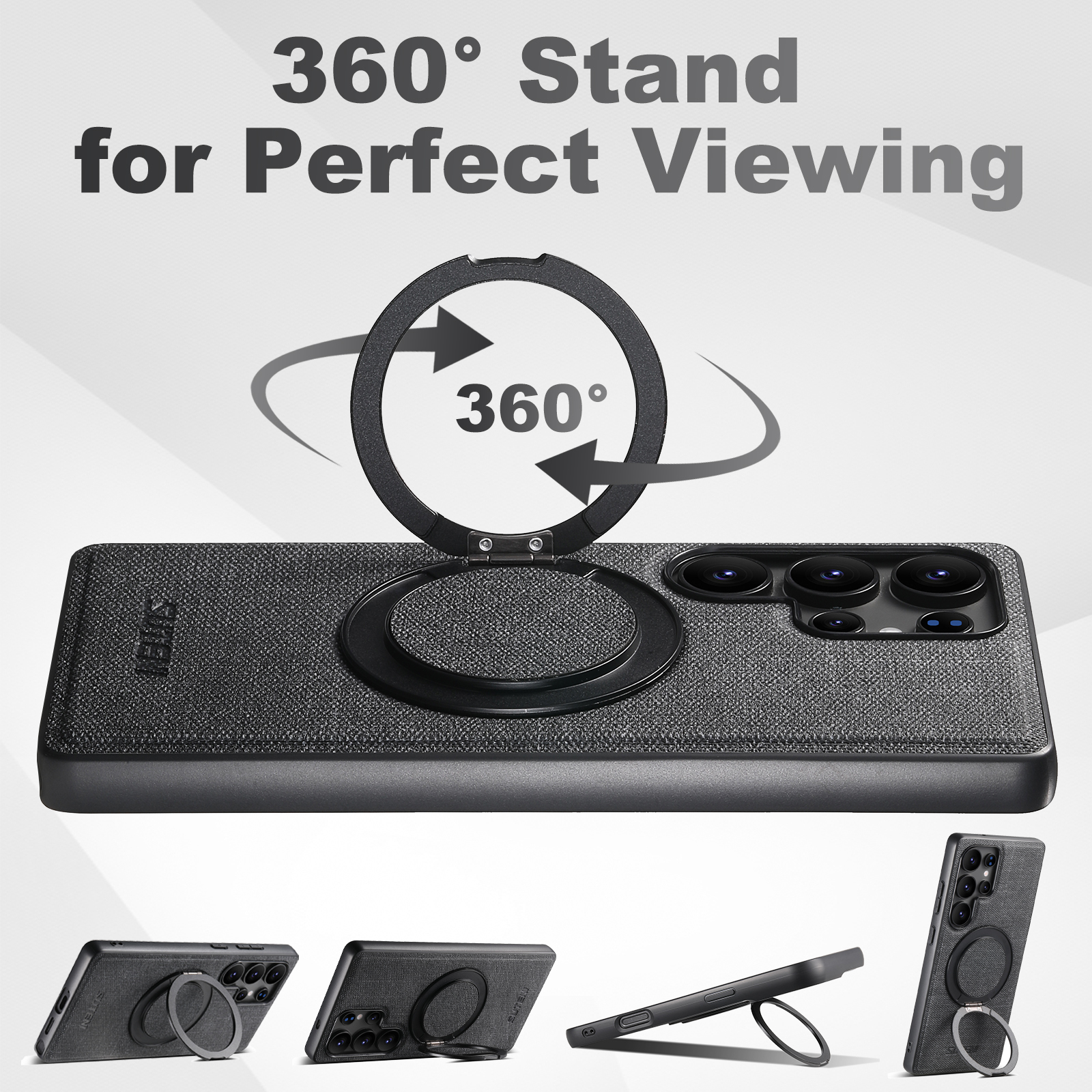 SUTENI G3NZ Magnet Wireless Charging Phone Case Faux Leather 360° Rotating Stand Ring Buckle Frosted Feel For Samsung Galaxy S25Ultra S24 S23 S22