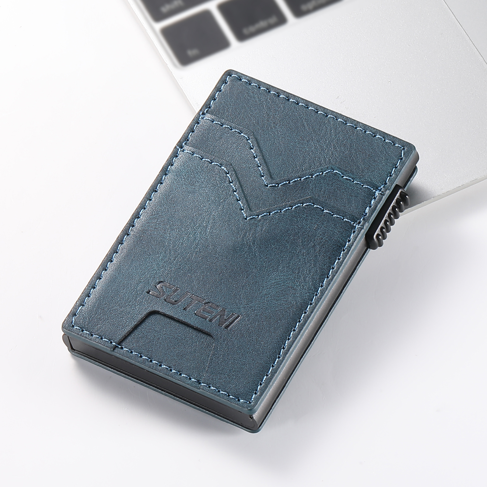 SUTENI KH5YL Card Slot Wallet Faux Leather Card Box Pressing The Button Automatically Ejects The Card