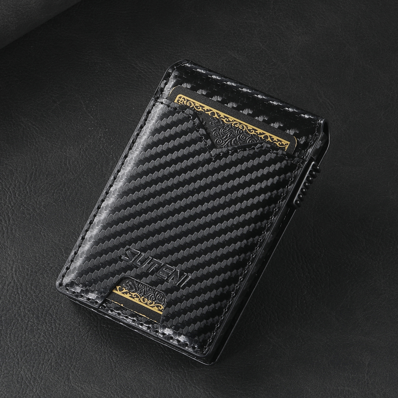 SUTENI KH6TXW Card Slot Wallet Flip Cover Faux Leather Card Box Pressing The Button Automatically Ejects The Card