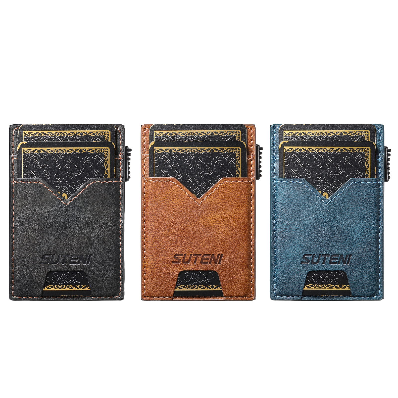 SUTENI KH5YL Card Slot Wallet Faux Leather Card Box Pressing The Button Automatically Ejects The Card