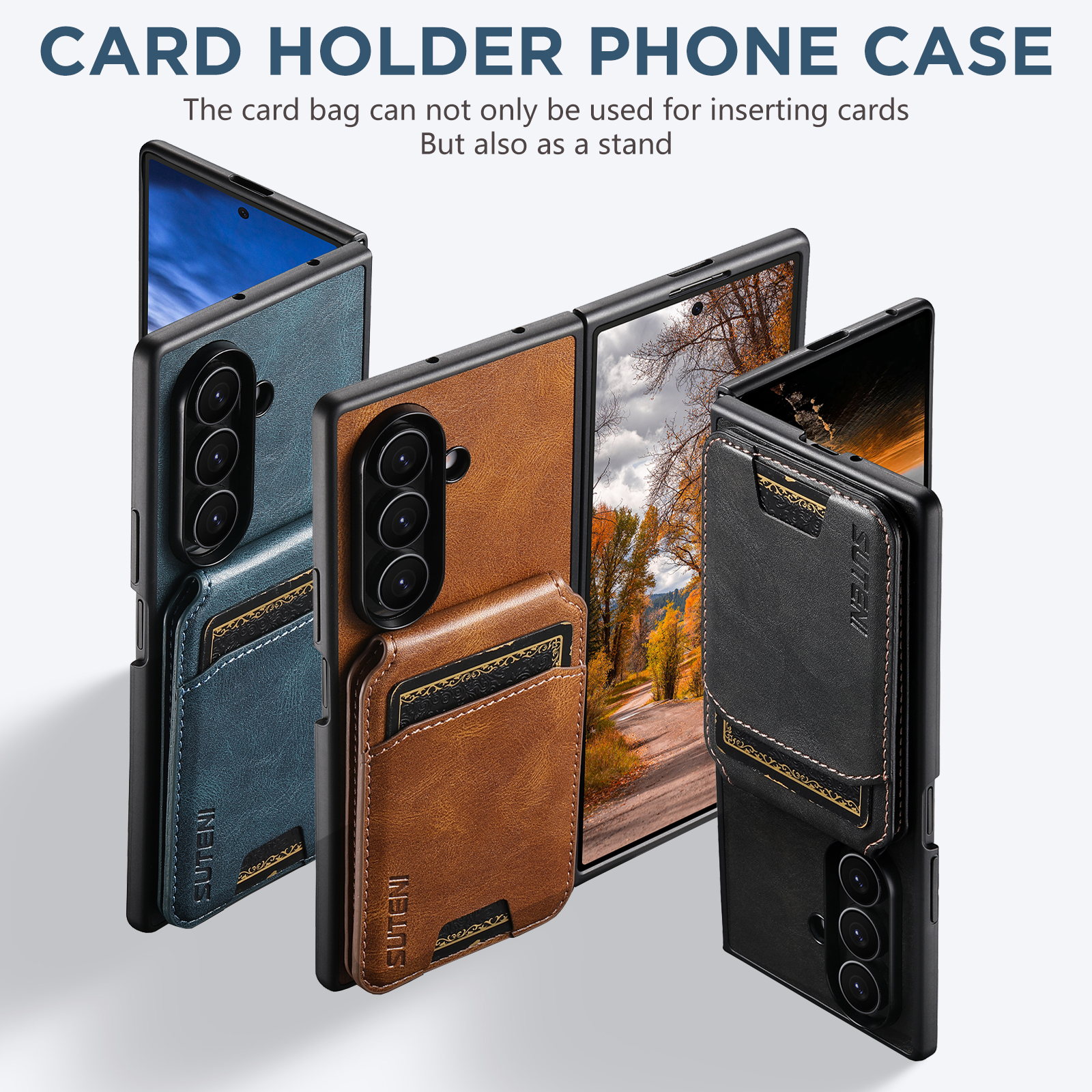 SUTENI H02YL Luxury Faux Leather Oil Wax Smooth Surface Phone Case Card Holder Stand For Samsung Galaxy Z Fold 7 6 5