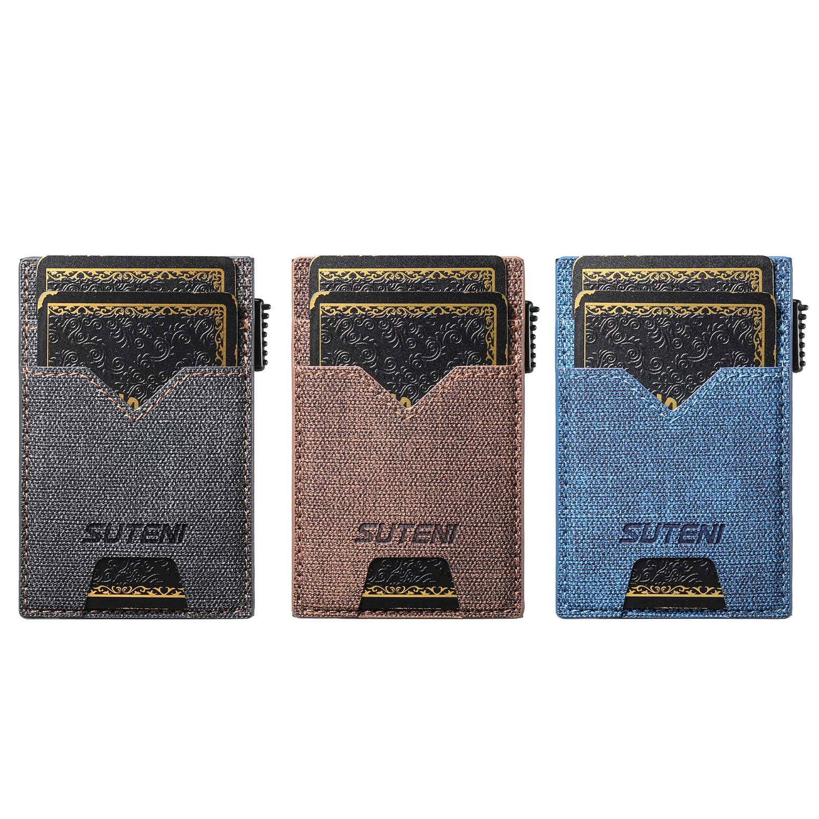 SUTENI KH5NZ Card Slot Wallet Faux Leather Card Box Pressing The Button Automatically Ejects The Card