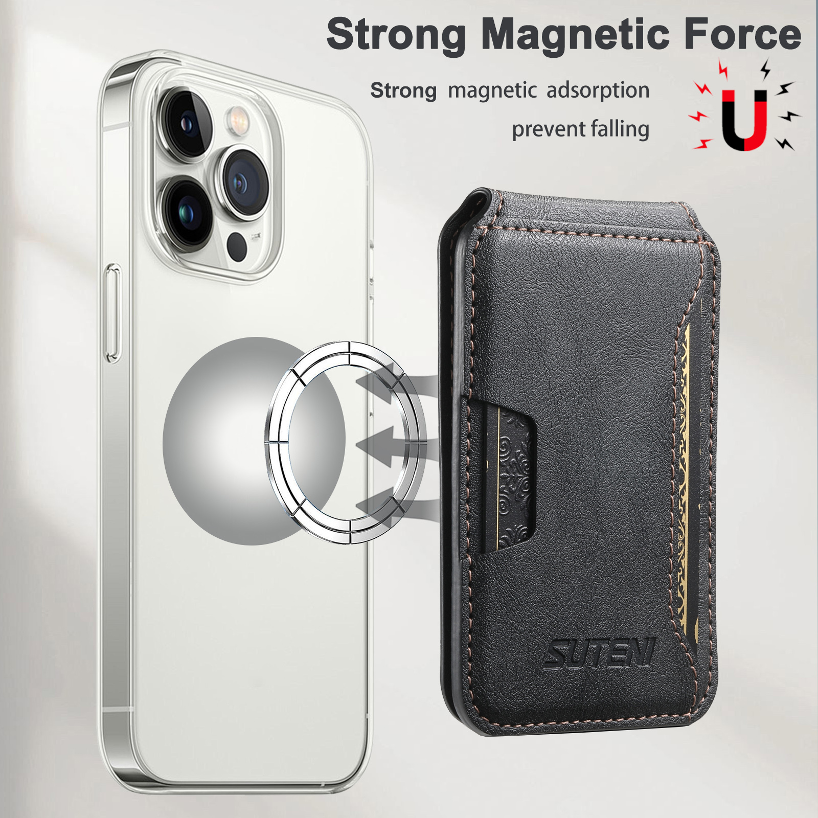 SUTENI S3 Mobile Phone Wallet Stand Magnet Flip Pocket Card Storage Luxury Faux Leather Bag Wallet