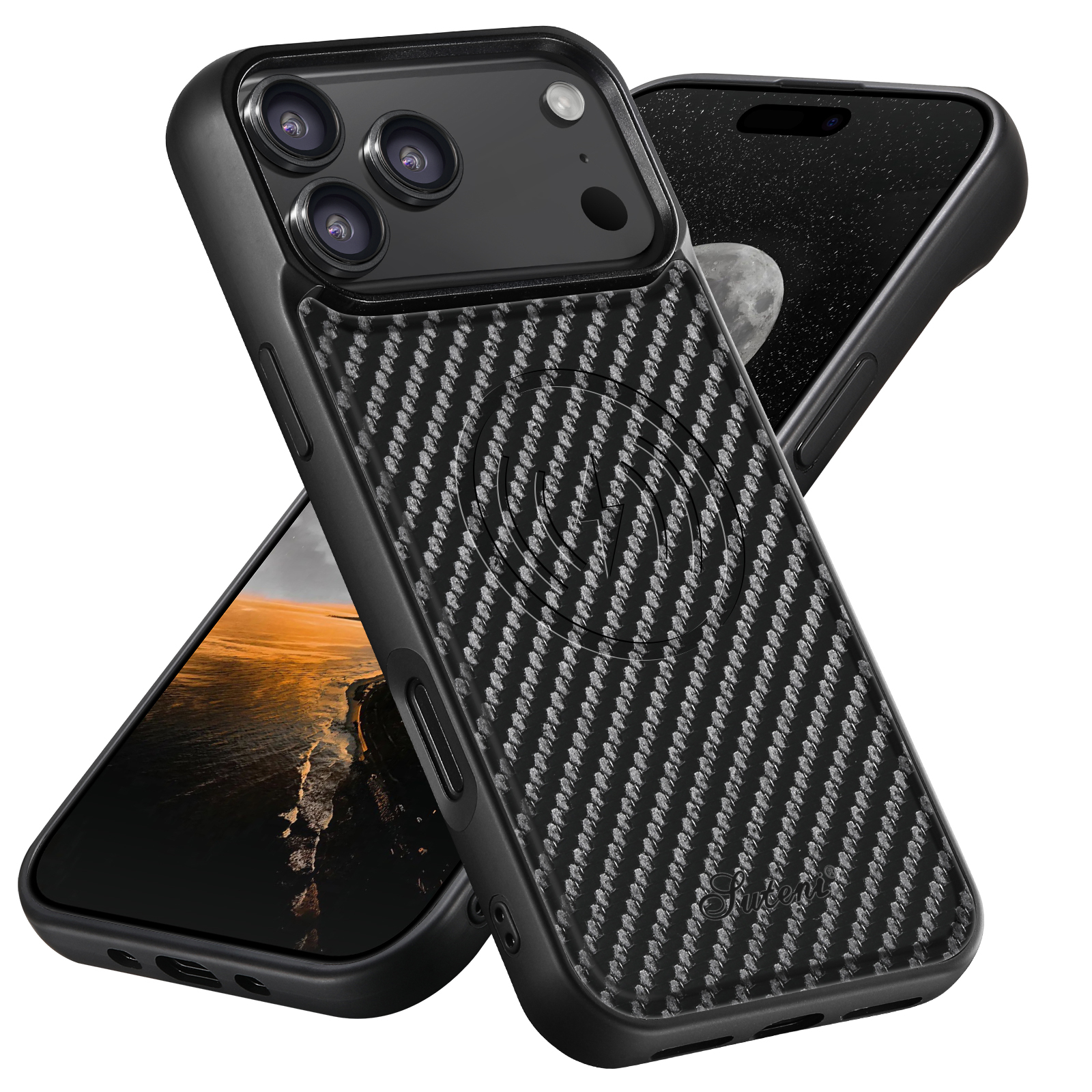 SUTENI H18TXW-DK Luxury Faux Leather Phone Case Wireless Charging Magnet Tartan For iPhone 17 Pro Max 16 Plus 15 14 13 12