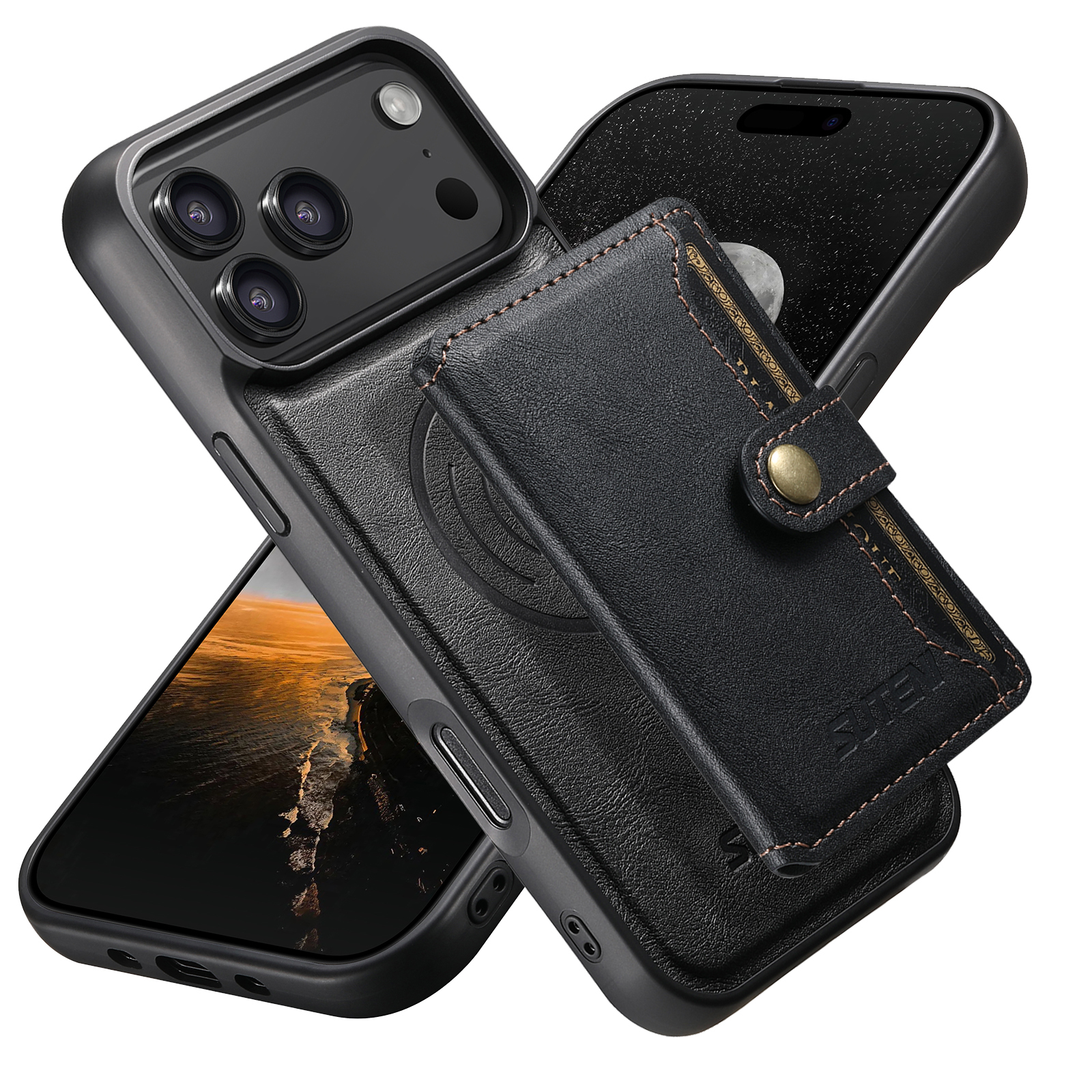 SUTENI M4 Wireless Charging Luxury Faux Leather Magnet Phone Case Card Holder Stand For iPhone 17 Pro Max 16 Plus 15 14 13 12