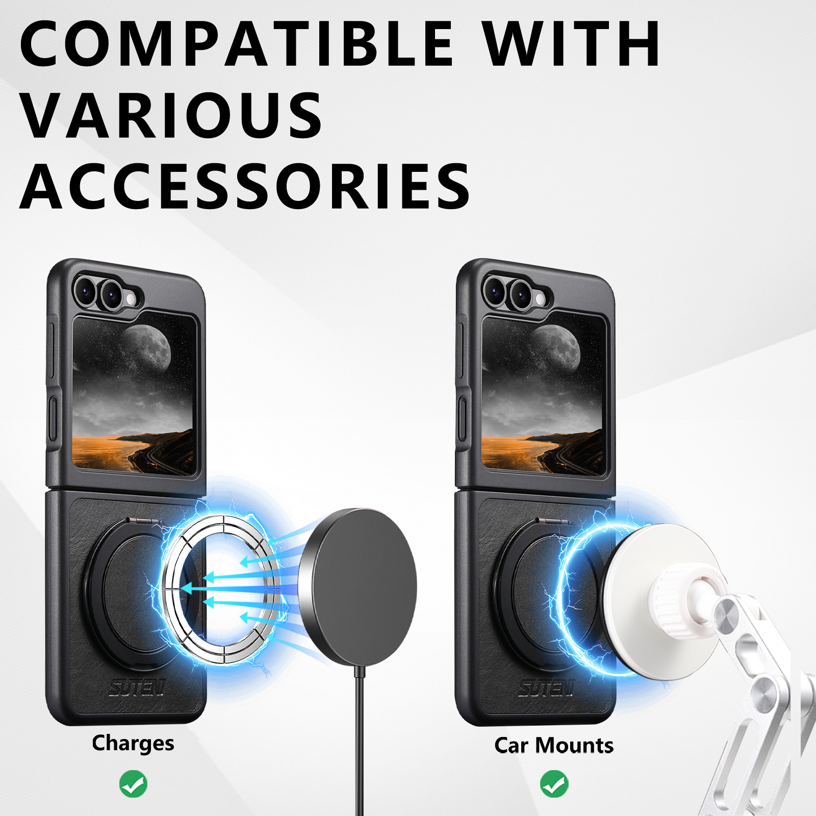 SUTENI Magnet Wireless Charging G3YL Phone Case Oil Wax Faux Leather 360° Rotating Stand Buckle For Samsung Galaxy Z Flip 7 6 5