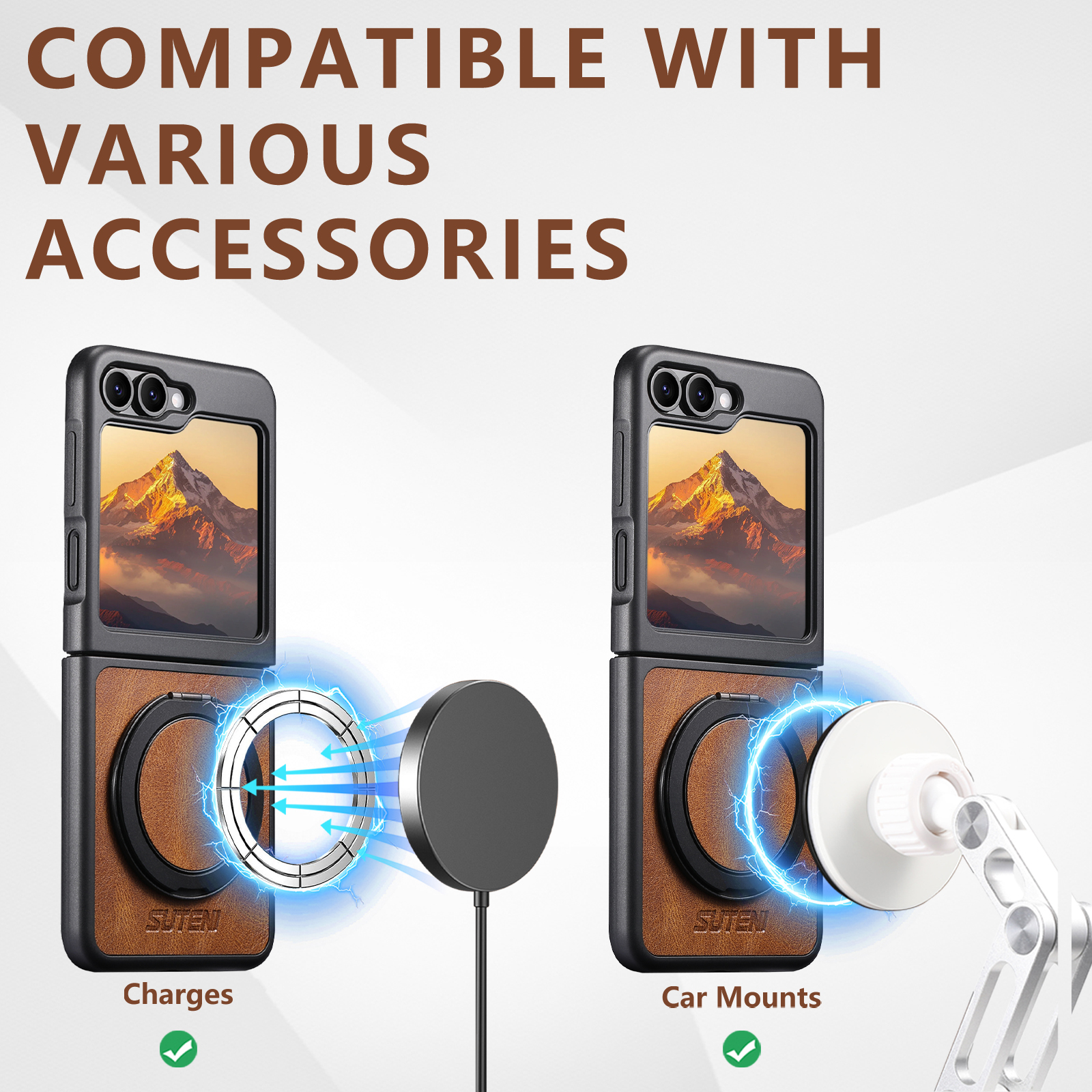 SUTENI Magnet Wireless Charging G3YL Phone Case Oil Wax Faux Leather 360° Rotating Stand Buckle For Samsung Galaxy Z Flip 7 6 5