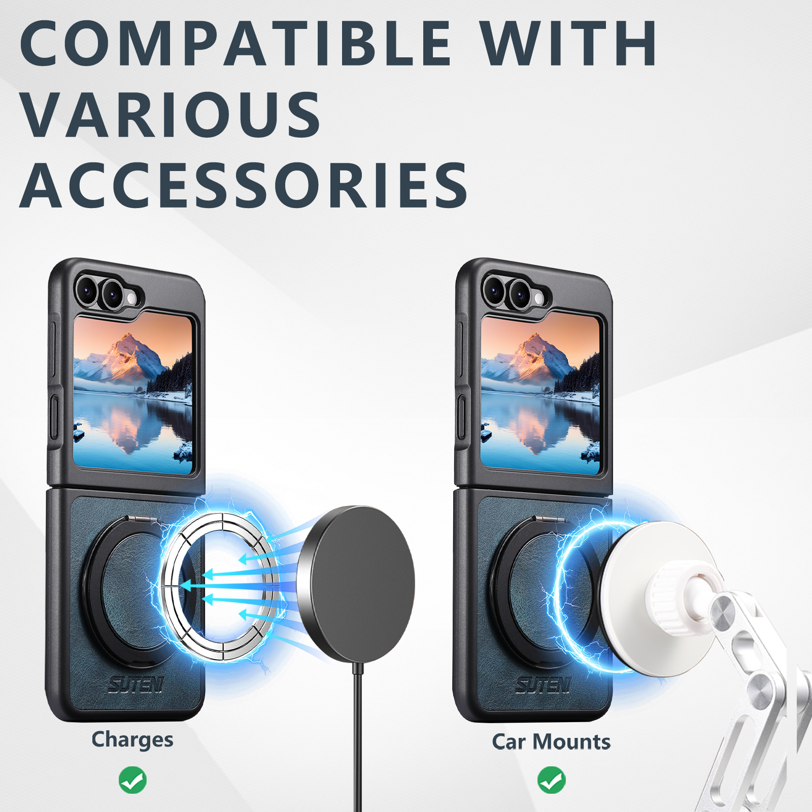 SUTENI Magnet Wireless Charging G3YL Phone Case Oil Wax Faux Leather 360° Rotating Stand Buckle For Samsung Galaxy Z Flip 7 6 5