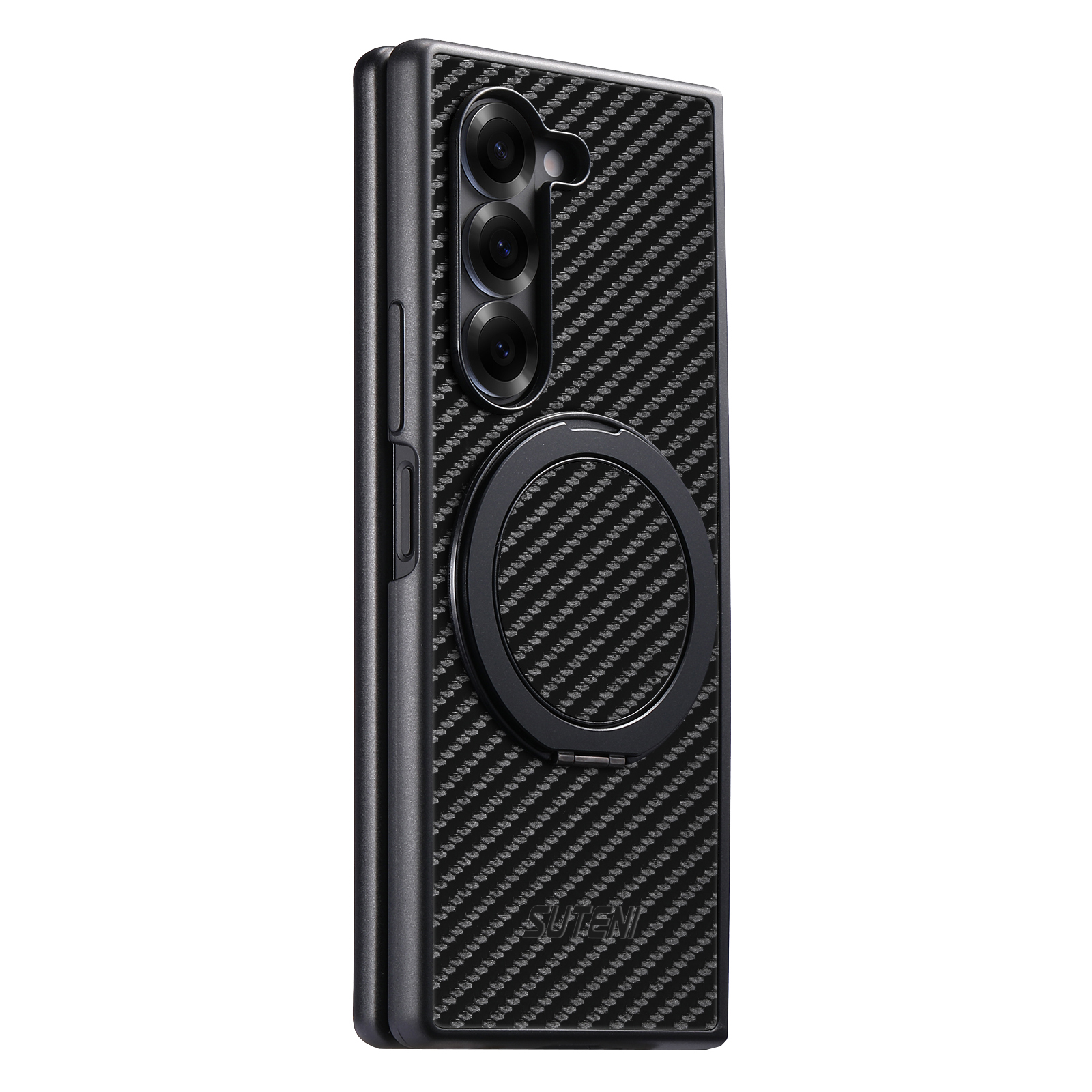 SUTENI G3TXW Mobile Phone Case Magnet Wireless Charging 360° Rotating Stand Faux Leather Ring Buckle For Samsung Galaxy Z Fold 7 6 5