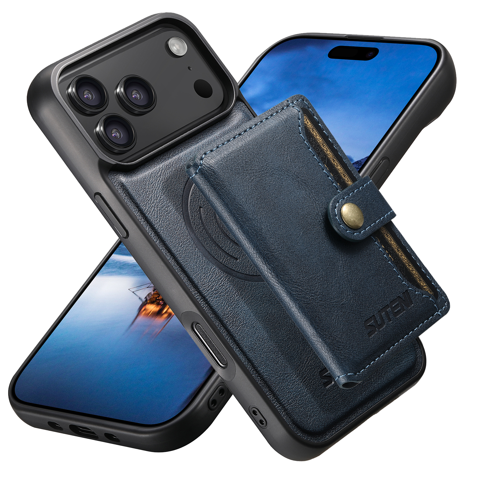SUTENI M4 Wireless Charging Luxury Faux Leather Magnet Phone Case Card Holder Stand For iPhone 17 Pro Max 16 Plus 15 14 13 12
