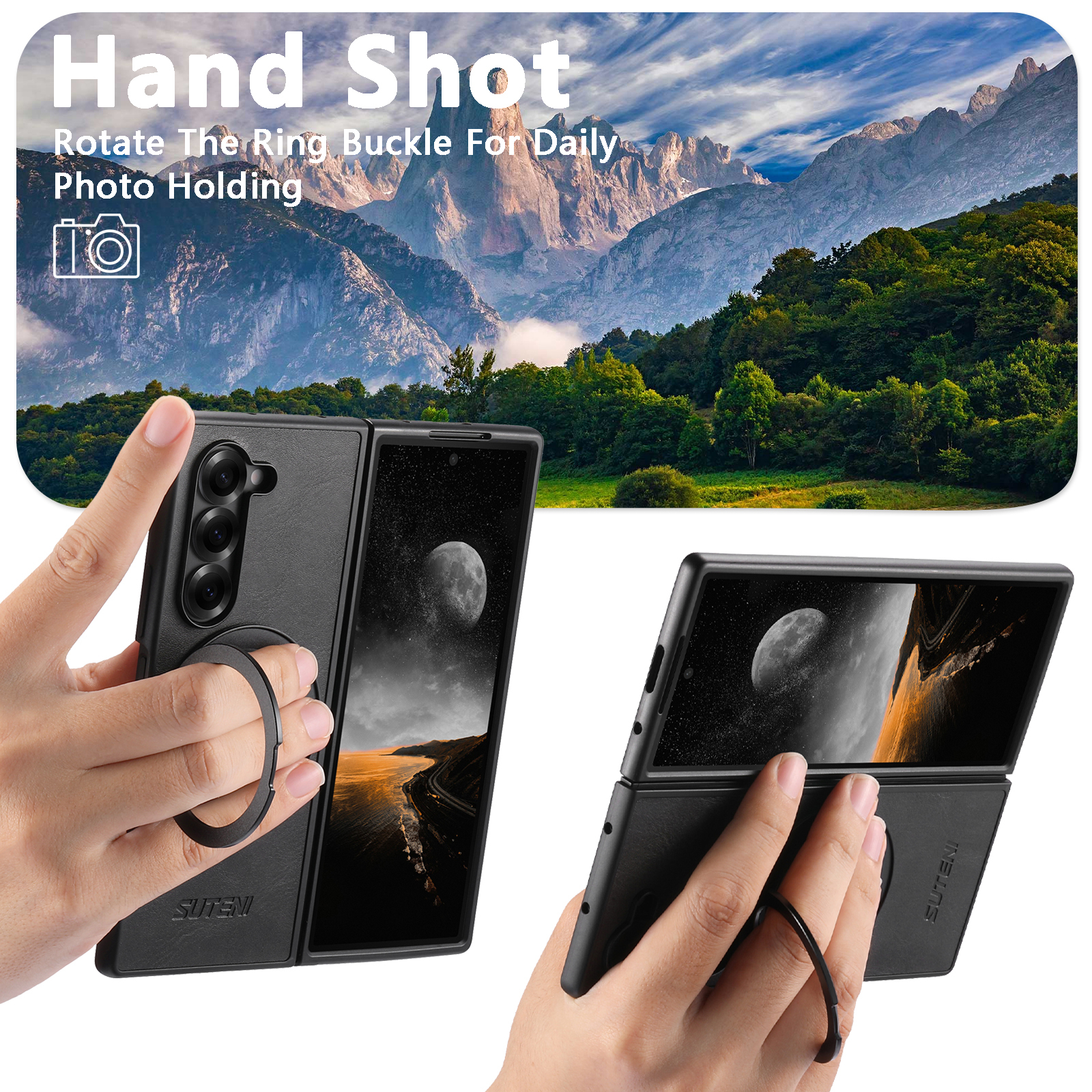 SUTENI G3YL Magnet Wireless Charging Phone Case Oil Wax Faux Leather 360° Rotating Stand Buckle For Samsung Galaxy Z Fold 8 Ultra 7 6 5