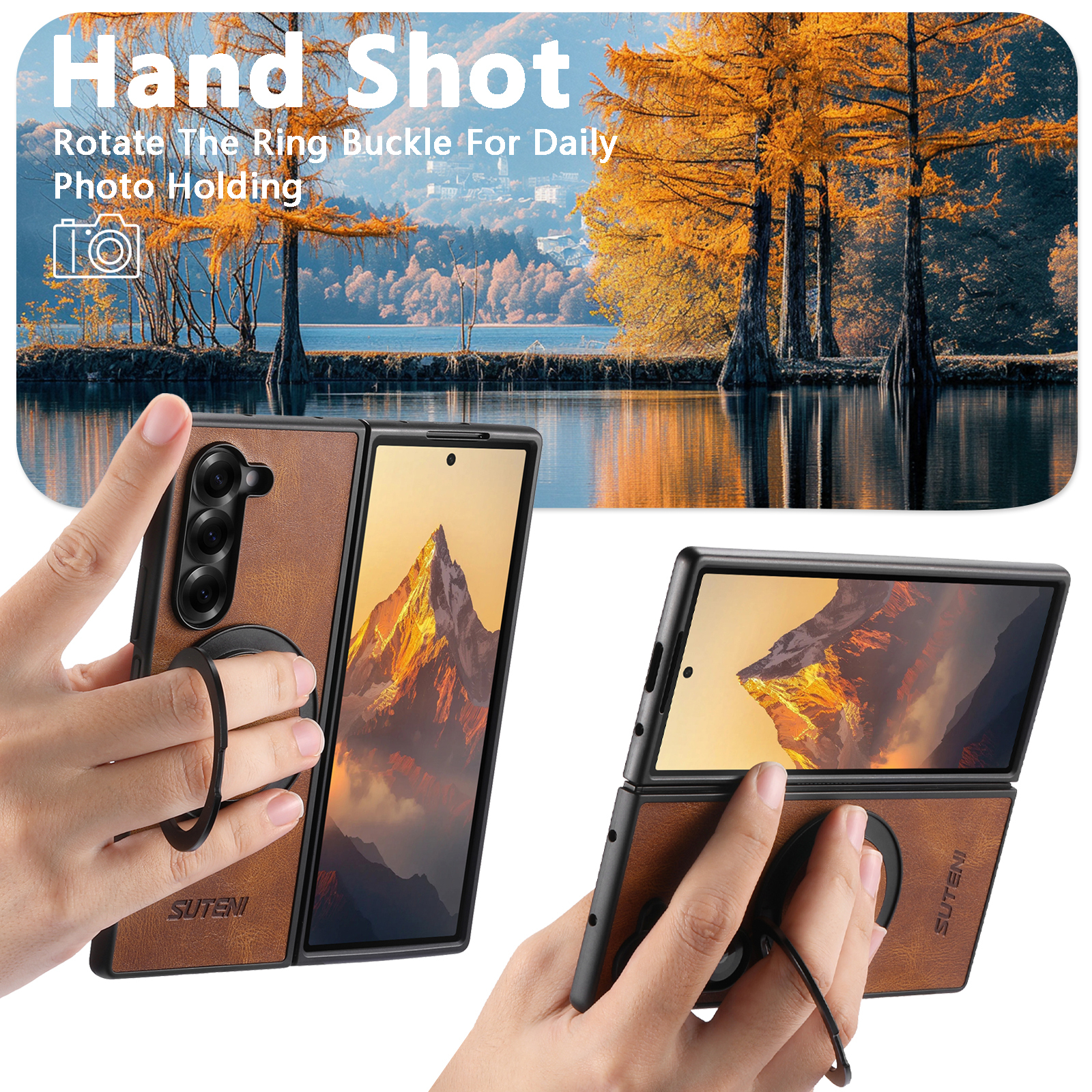 SUTENI G3YL Magnet Wireless Charging Phone Case Oil Wax Faux Leather 360° Rotating Stand Buckle For Samsung Galaxy Z Fold 7 6 5
