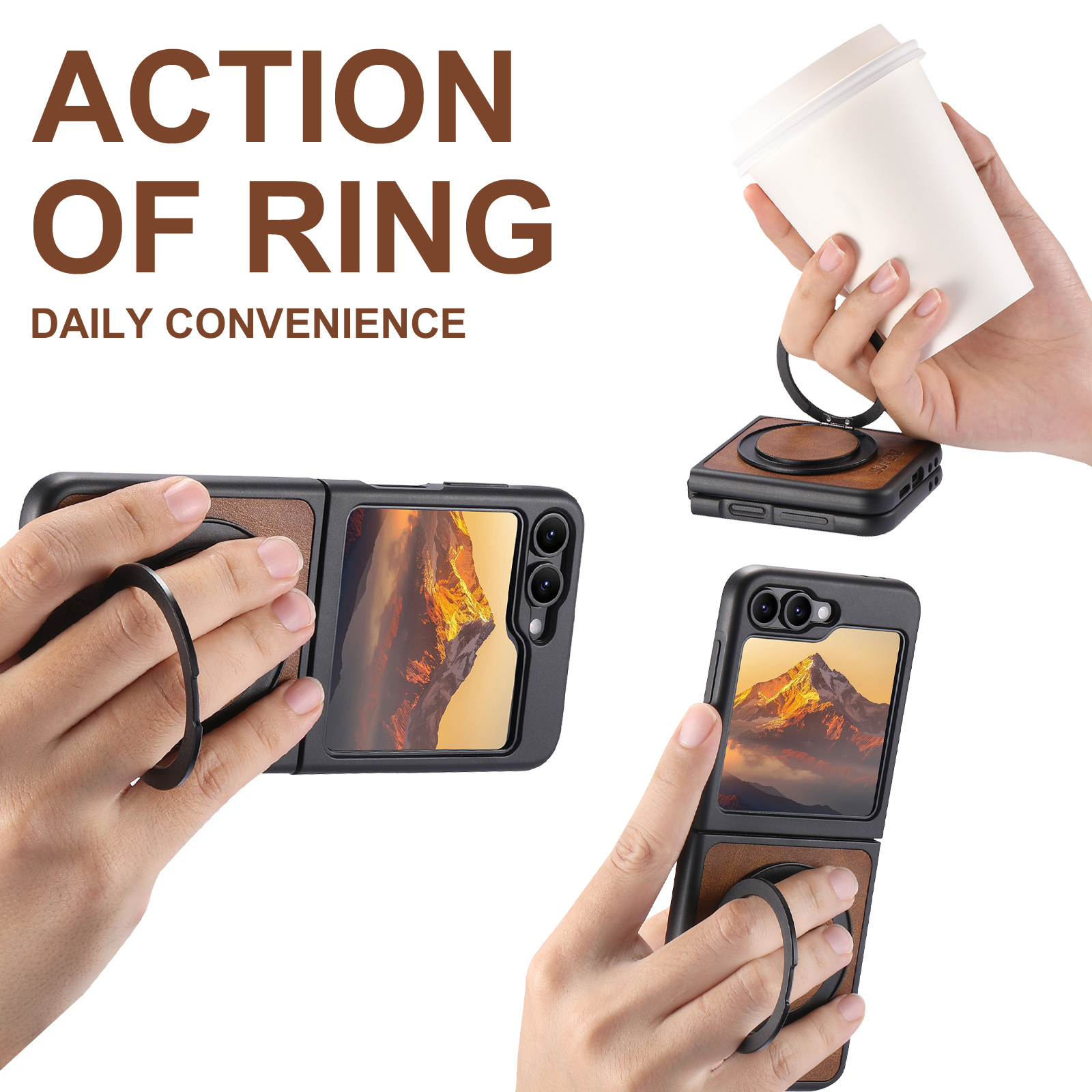 SUTENI Magnet Wireless Charging G3YL Phone Case Oil Wax Faux Leather 360° Rotating Stand Buckle For Samsung Galaxy Z Flip 7 6 5