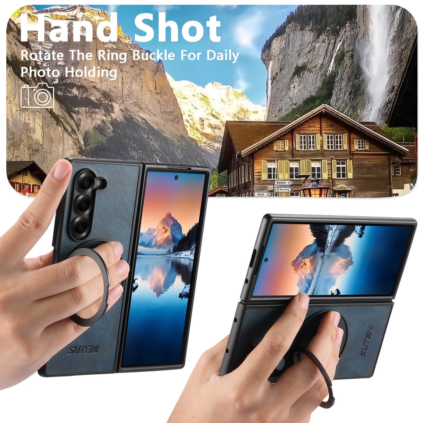 SUTENI G3YL Magnet Wireless Charging Phone Case Oil Wax Faux Leather 360° Rotating Stand Buckle For Samsung Galaxy Z Fold 8 Ultra 7 6 5