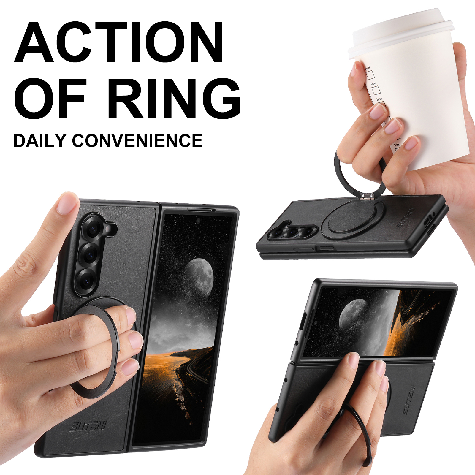 SUTENI G3YL Magnet Wireless Charging Phone Case Oil Wax Faux Leather 360° Rotating Stand Buckle For Samsung Galaxy Z Fold 8 Ultra 7 6 5