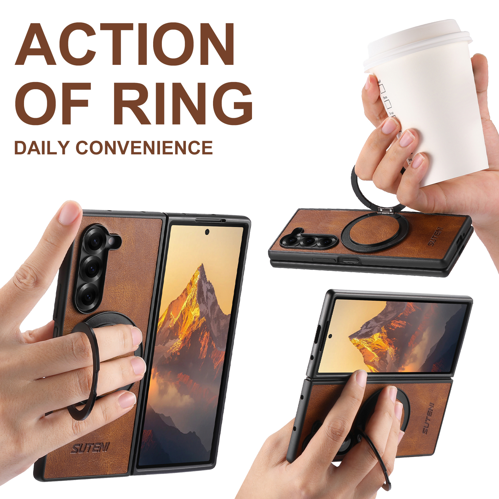 SUTENI G3YL Magnet Wireless Charging Phone Case Oil Wax Faux Leather 360° Rotating Stand Buckle For Samsung Galaxy Z Fold 7 6 5