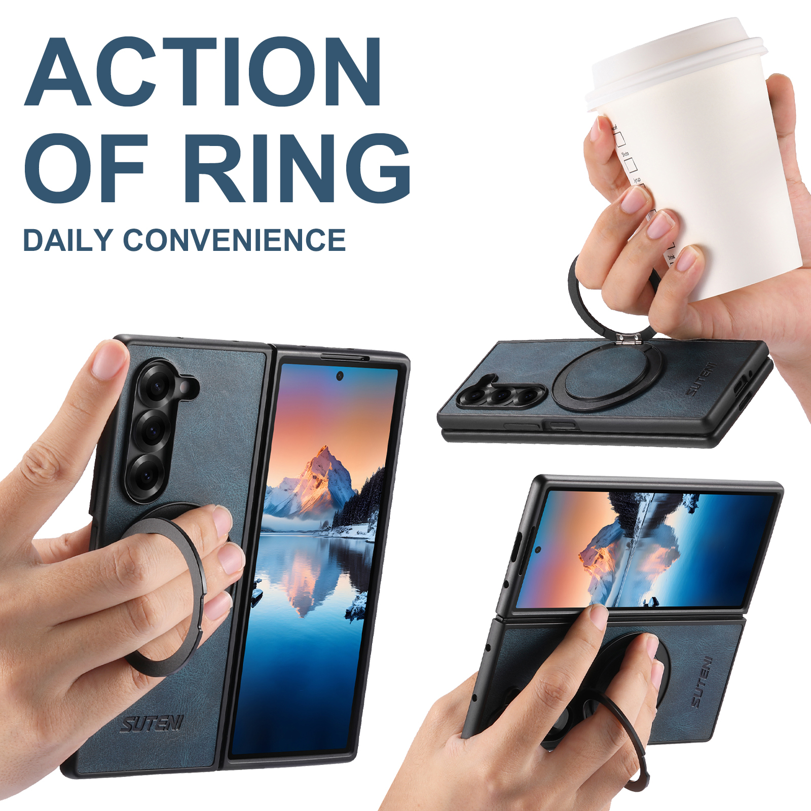 SUTENI G3YL Magnet Wireless Charging Phone Case Oil Wax Faux Leather 360° Rotating Stand Buckle For Samsung Galaxy Z Fold 8 Ultra 7 6 5