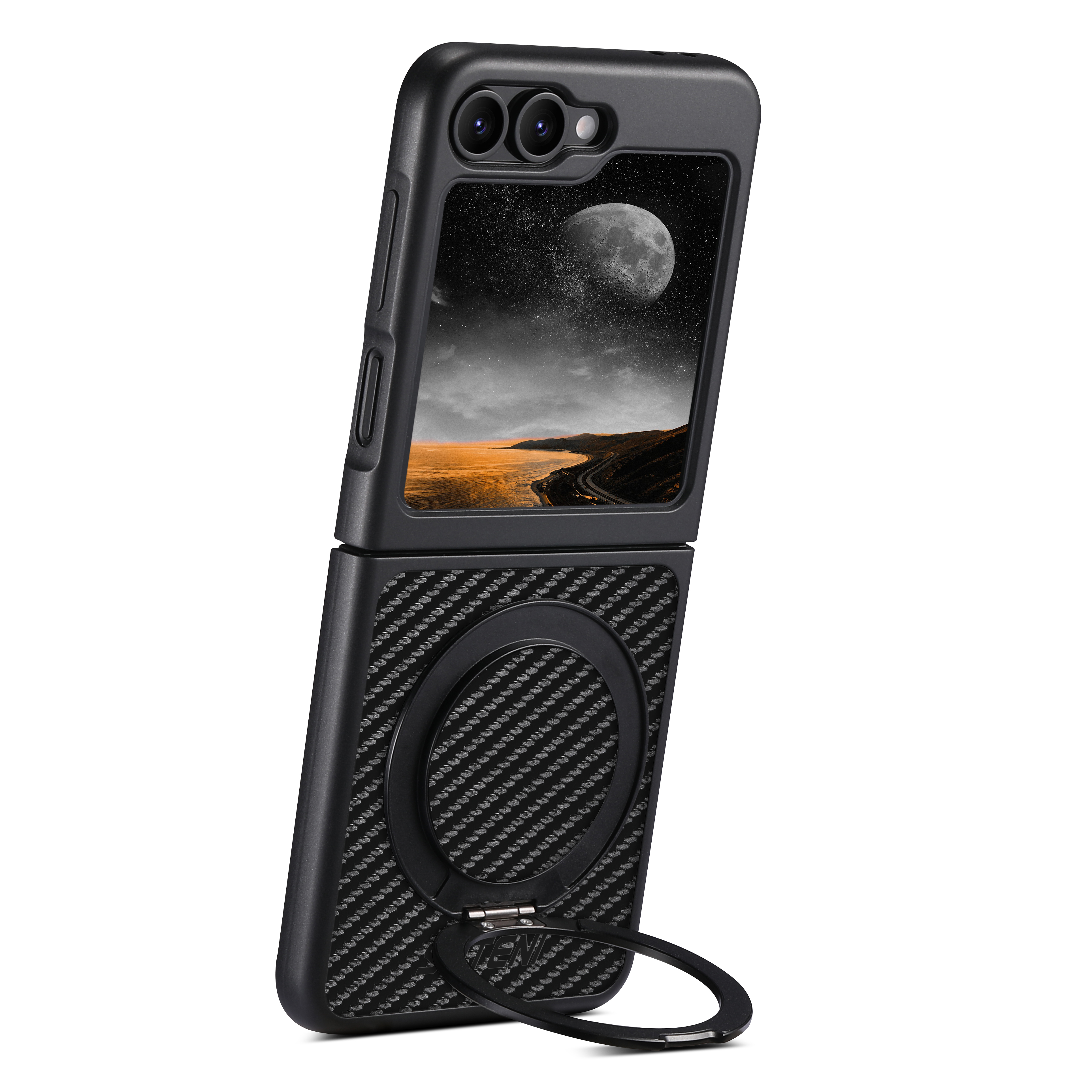 SUTENI G3TXW Mobile Phone Case Magnet Wireless Charging 360° Rotating Stand Faux Leather Ring Buckle For Samsung Galaxy Z Flip 7 6 5