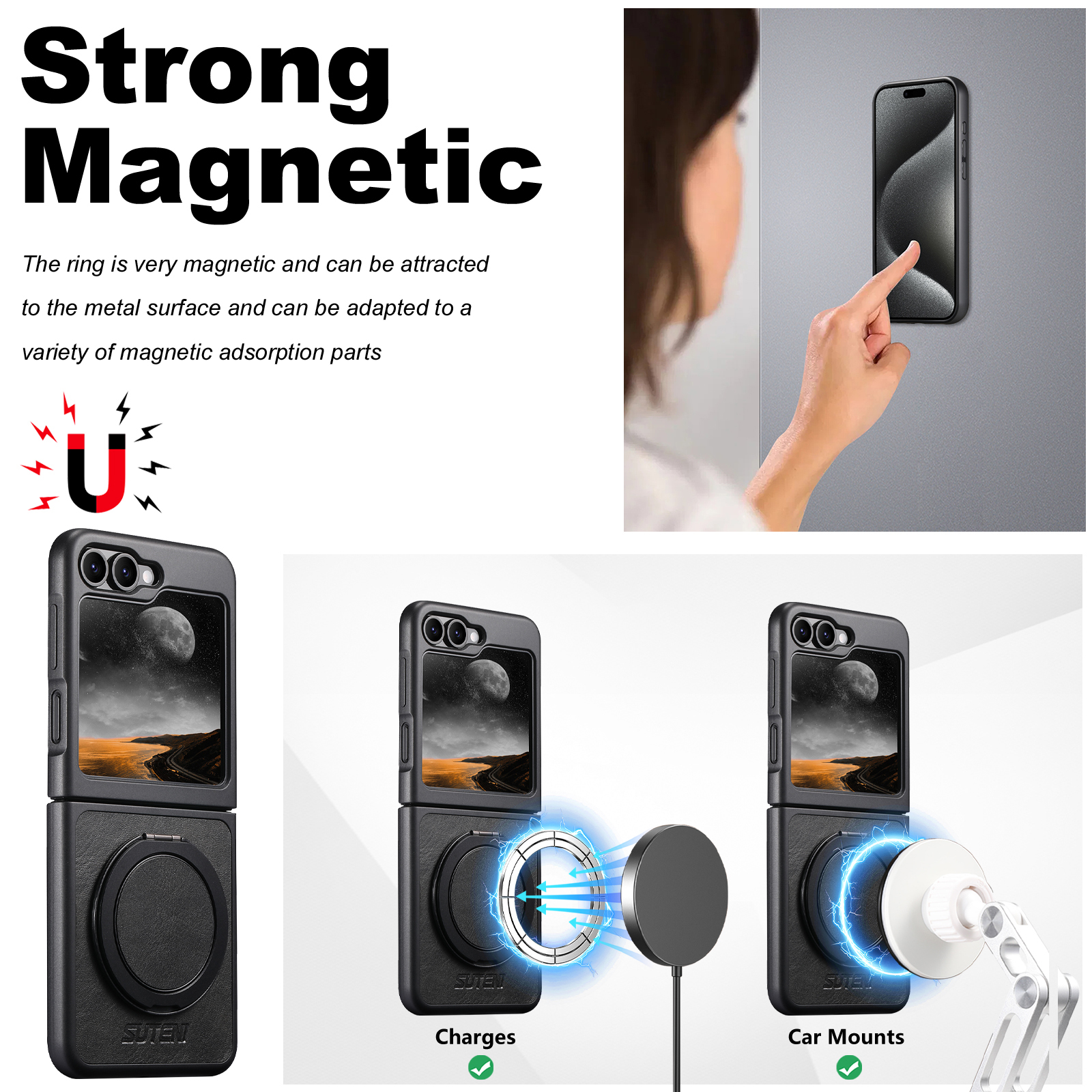 SUTENI Magnet Wireless Charging G3YL Phone Case Oil Wax Faux Leather 360° Rotating Stand Buckle For Samsung Galaxy Z Flip 7 6 5