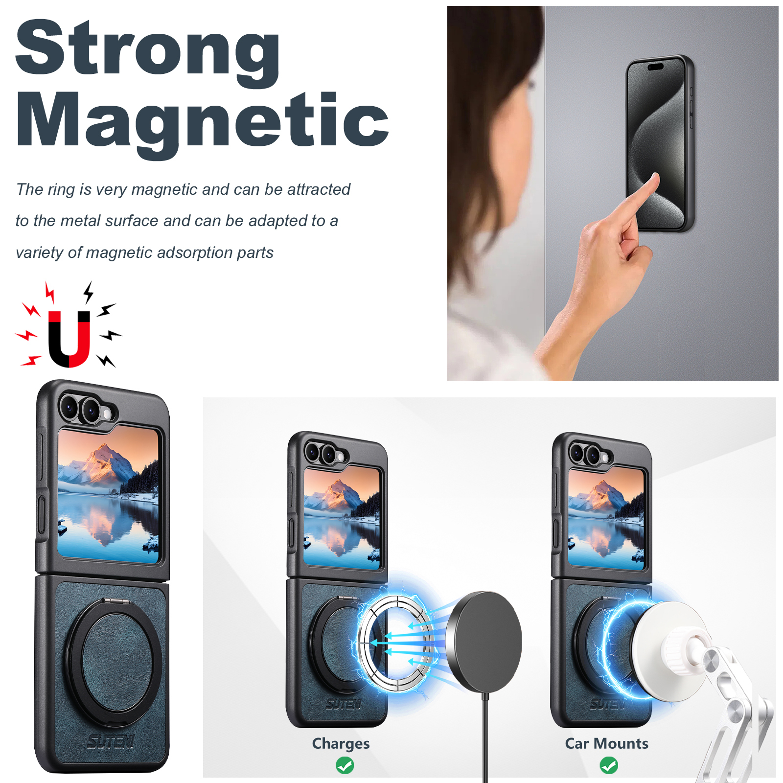 SUTENI Magnet Wireless Charging G3YL Phone Case Oil Wax Faux Leather 360° Rotating Stand Buckle For Samsung Galaxy Z Flip 7 6 5