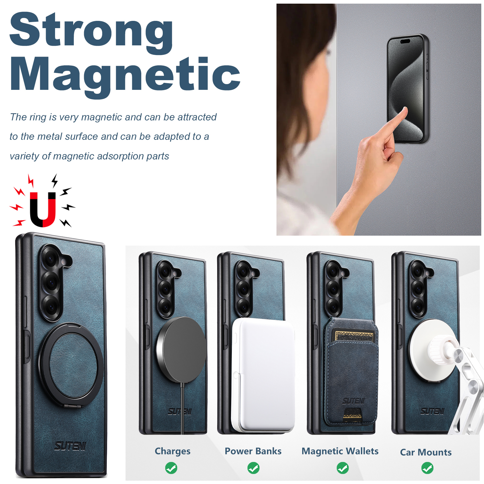SUTENI G3YL Magnet Wireless Charging Phone Case Oil Wax Faux Leather 360° Rotating Stand Buckle For Samsung Galaxy Z Fold 8 Ultra 7 6 5