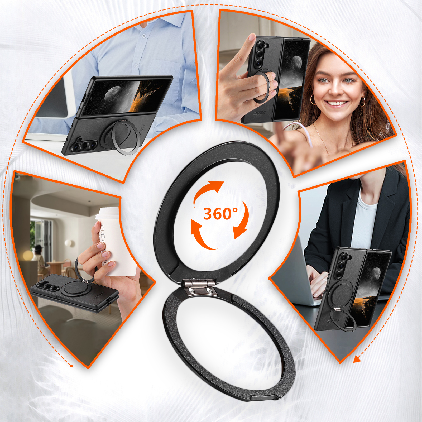 SUTENI G3YL Magnet Wireless Charging Phone Case Oil Wax Faux Leather 360° Rotating Stand Buckle For Samsung Galaxy Z Fold 8 Ultra 7 6 5