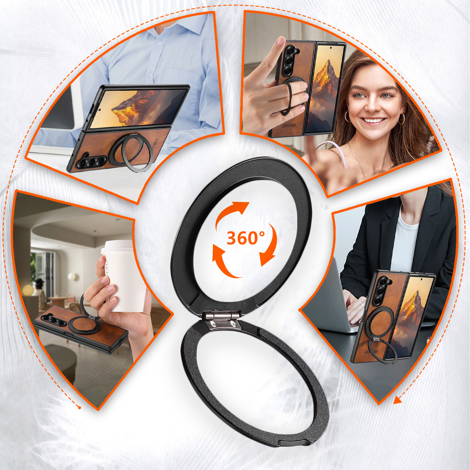 SUTENI G3YL Magnet Wireless Charging Phone Case Oil Wax Faux Leather 360° Rotating Stand Buckle For Samsung Galaxy Z Fold 7 6 5