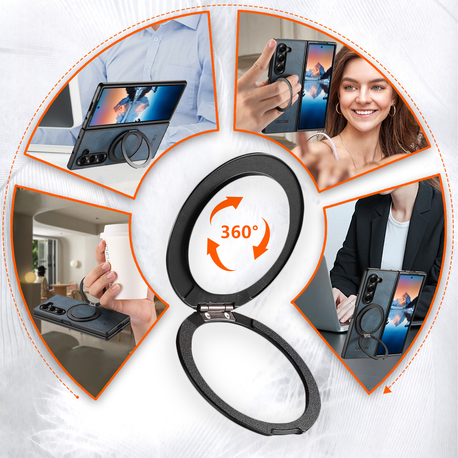 SUTENI G3YL Magnet Wireless Charging Phone Case Oil Wax Faux Leather 360° Rotating Stand Buckle For Samsung Galaxy Z Fold 8 Ultra 7 6 5