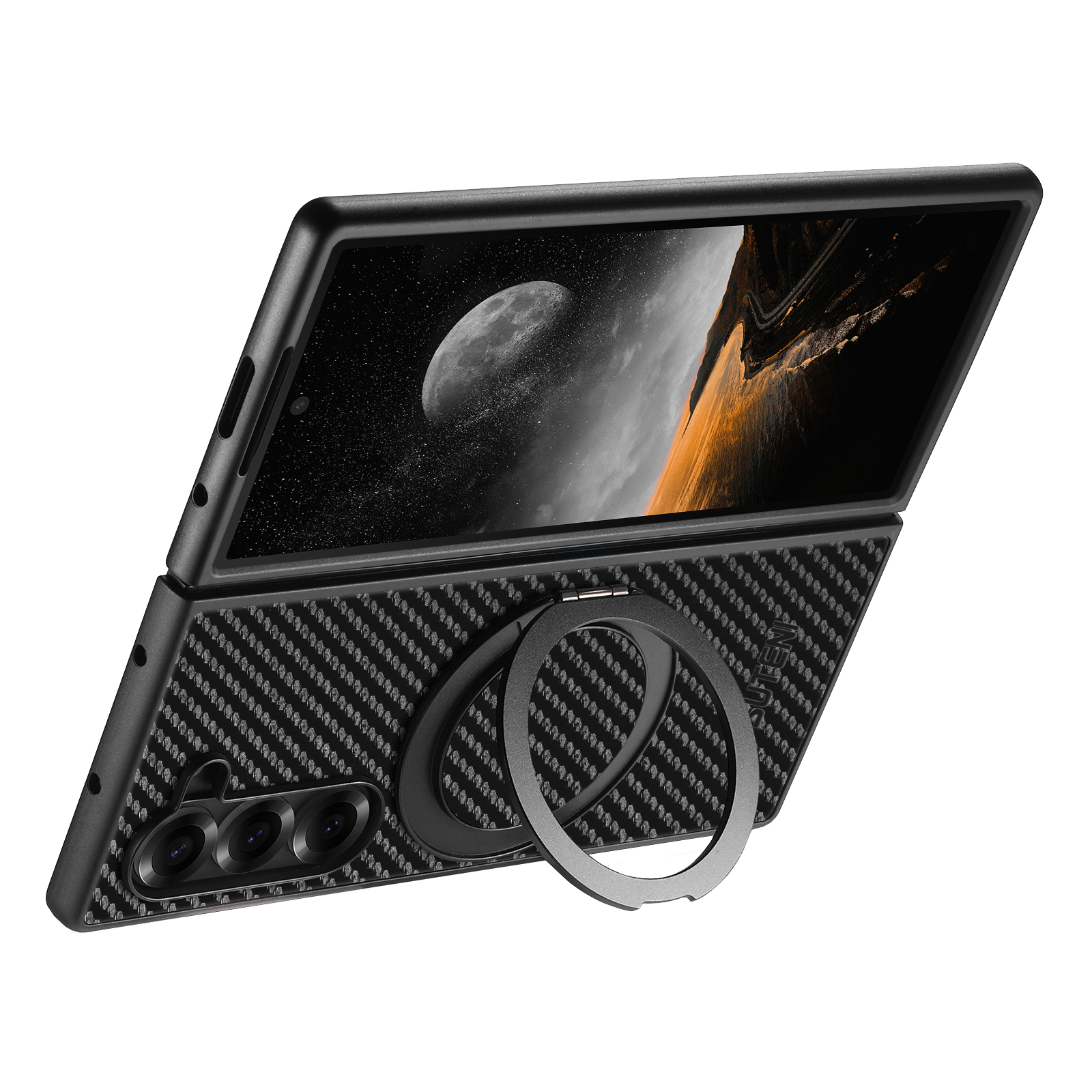 SUTENI G3TXW Mobile Phone Case Magnet Wireless Charging 360° Rotating Stand Faux Leather Ring Buckle For Samsung Galaxy Z Fold 7 6 5