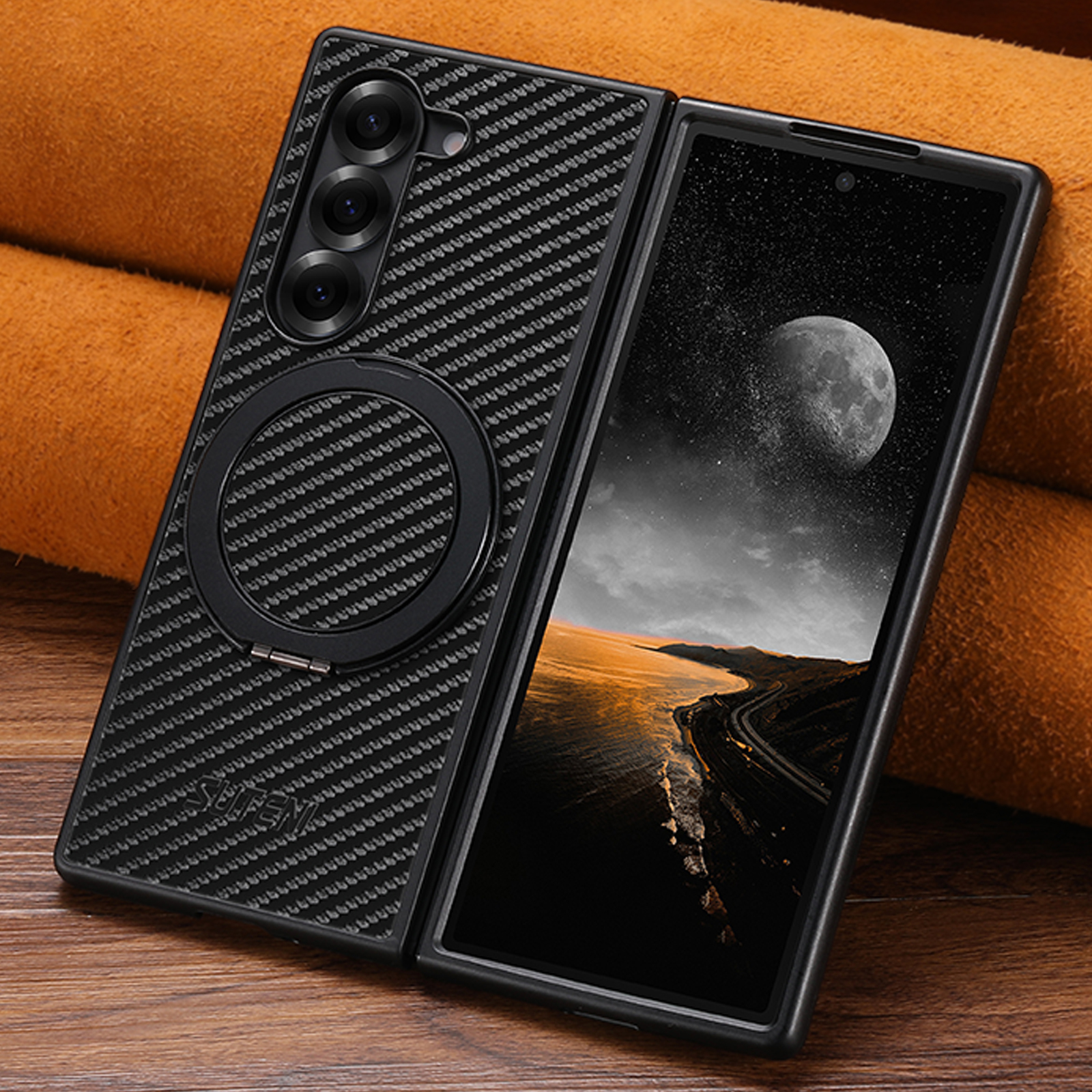 SUTENI G3TXW Mobile Phone Case Magnet Wireless Charging 360° Rotating Stand Faux Leather Ring Buckle For Samsung Galaxy Z Fold 7 6 5