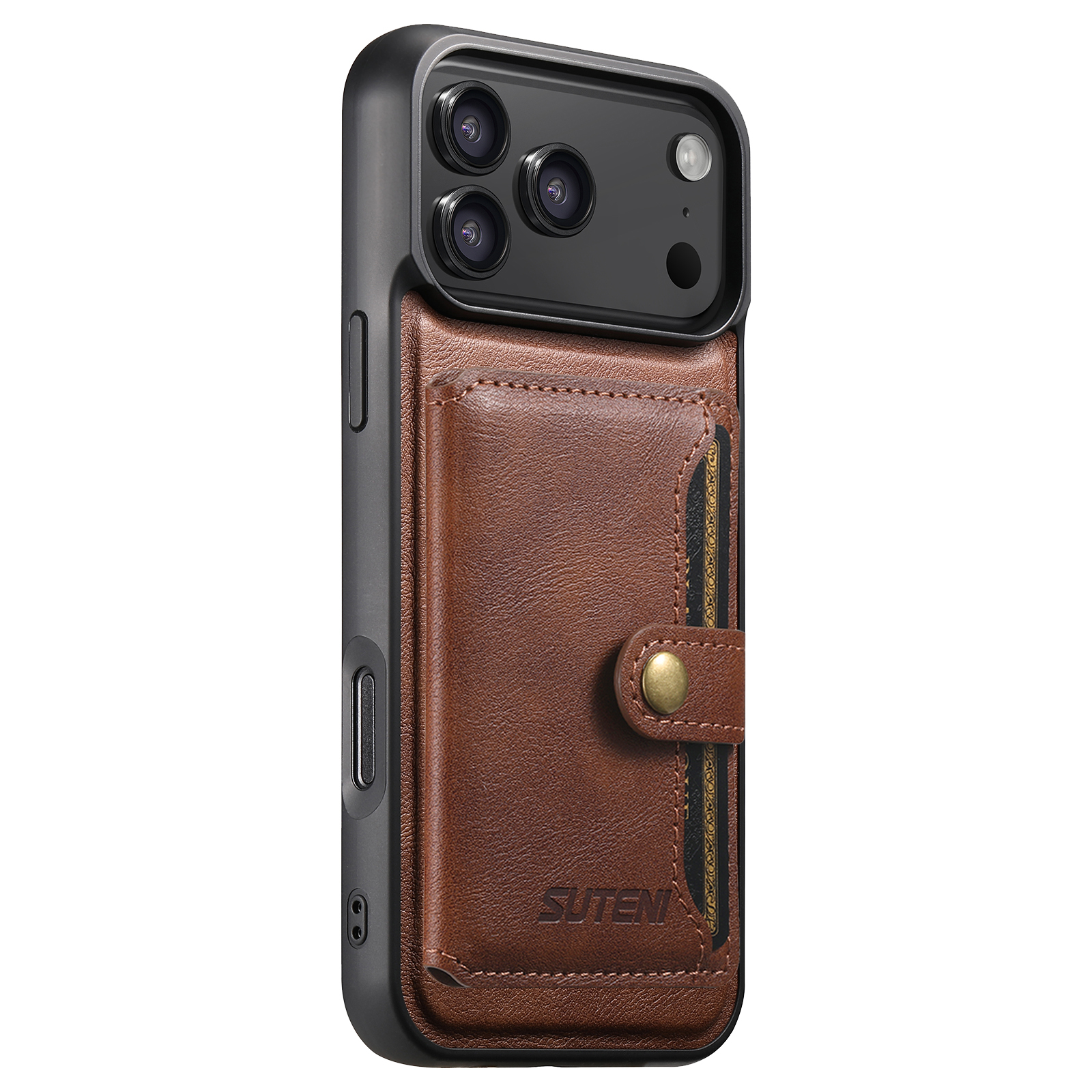 SUTENI M4 Wireless Charging Luxury Faux Leather Magnet Phone Case Card Holder Stand For iPhone 17 Pro Max 16 Plus 15 14 13 12