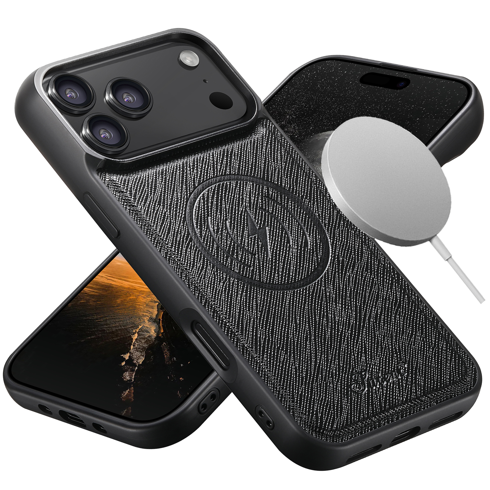 SUTENI H18SZ-DK Wireless Charging Phone Case Luxury Faux Leather Magnet For iPhone 17 Pro Max 16 Plus 15 14 13 12
