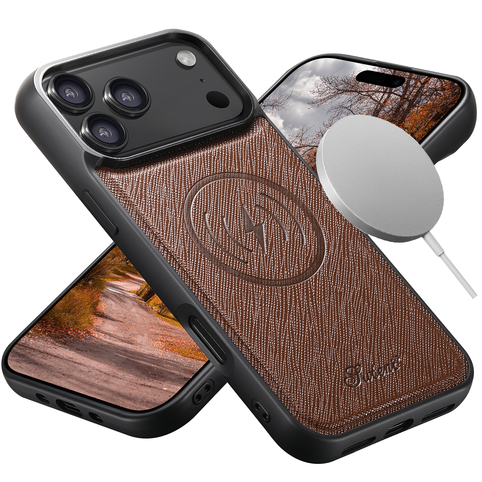 SUTENI H18SZ-DK Wireless Charging Phone Case Luxury Faux Leather Magnet For iPhone 17 Pro Max 16 Plus 15 14 13 12