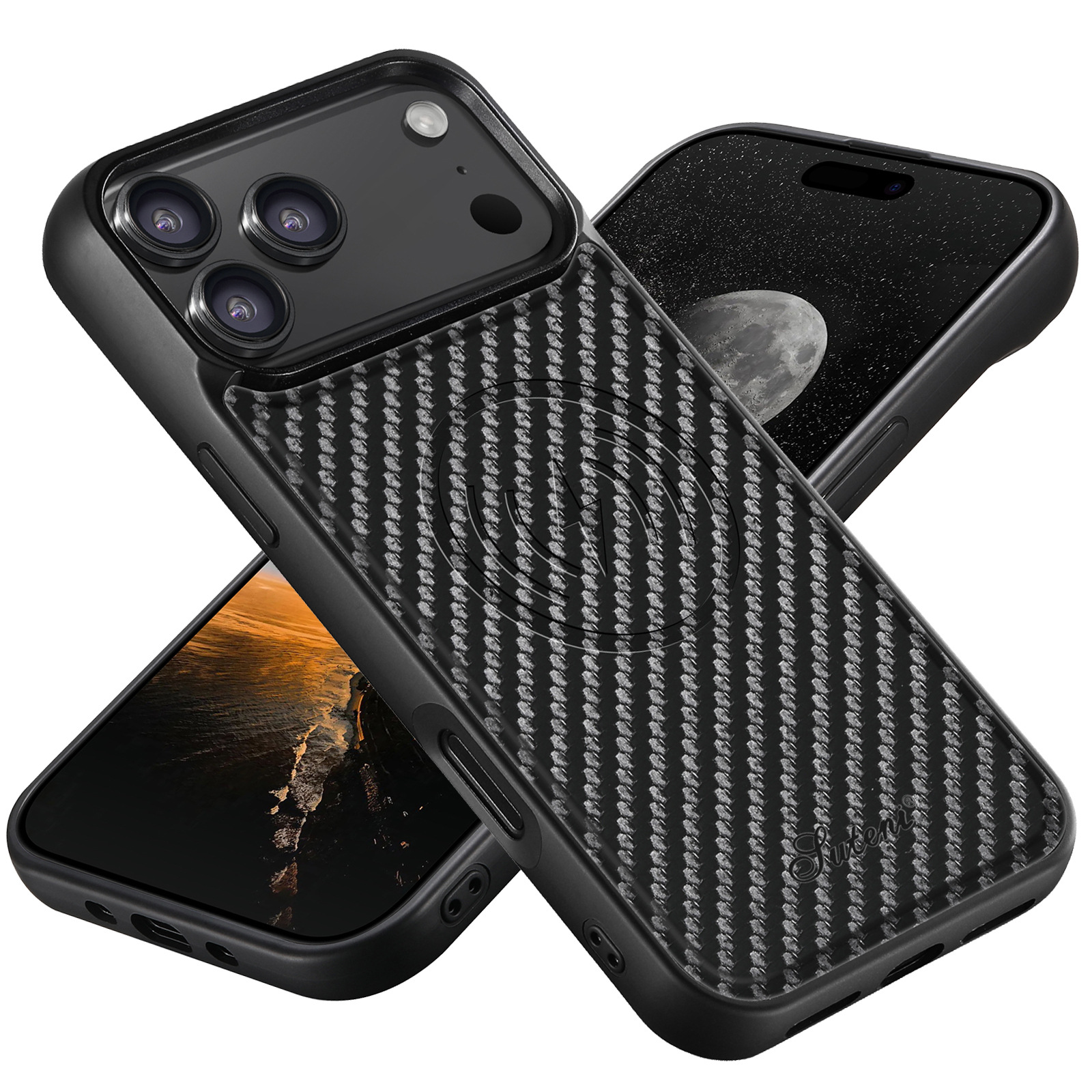 SUTENI H18TXW-DK Luxury Faux Leather Phone Case Wireless Charging Magnet Tartan For iPhone 17 Pro Max 16 Plus 15 14 13 12